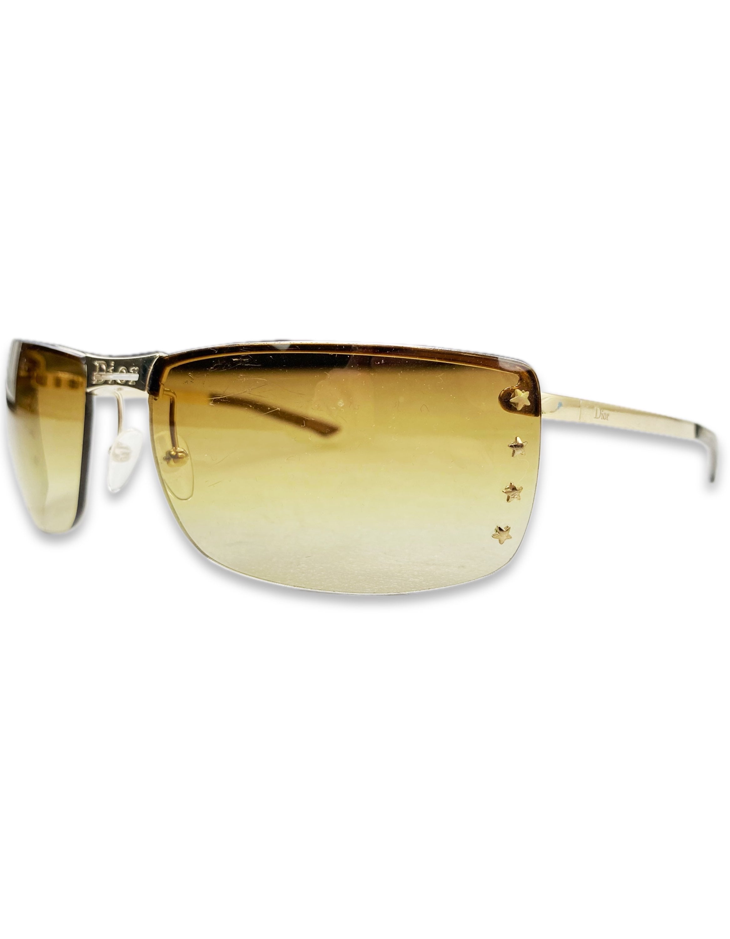 00s Dior Star Motif Warm Tint Metallic Rounded Sunglasses