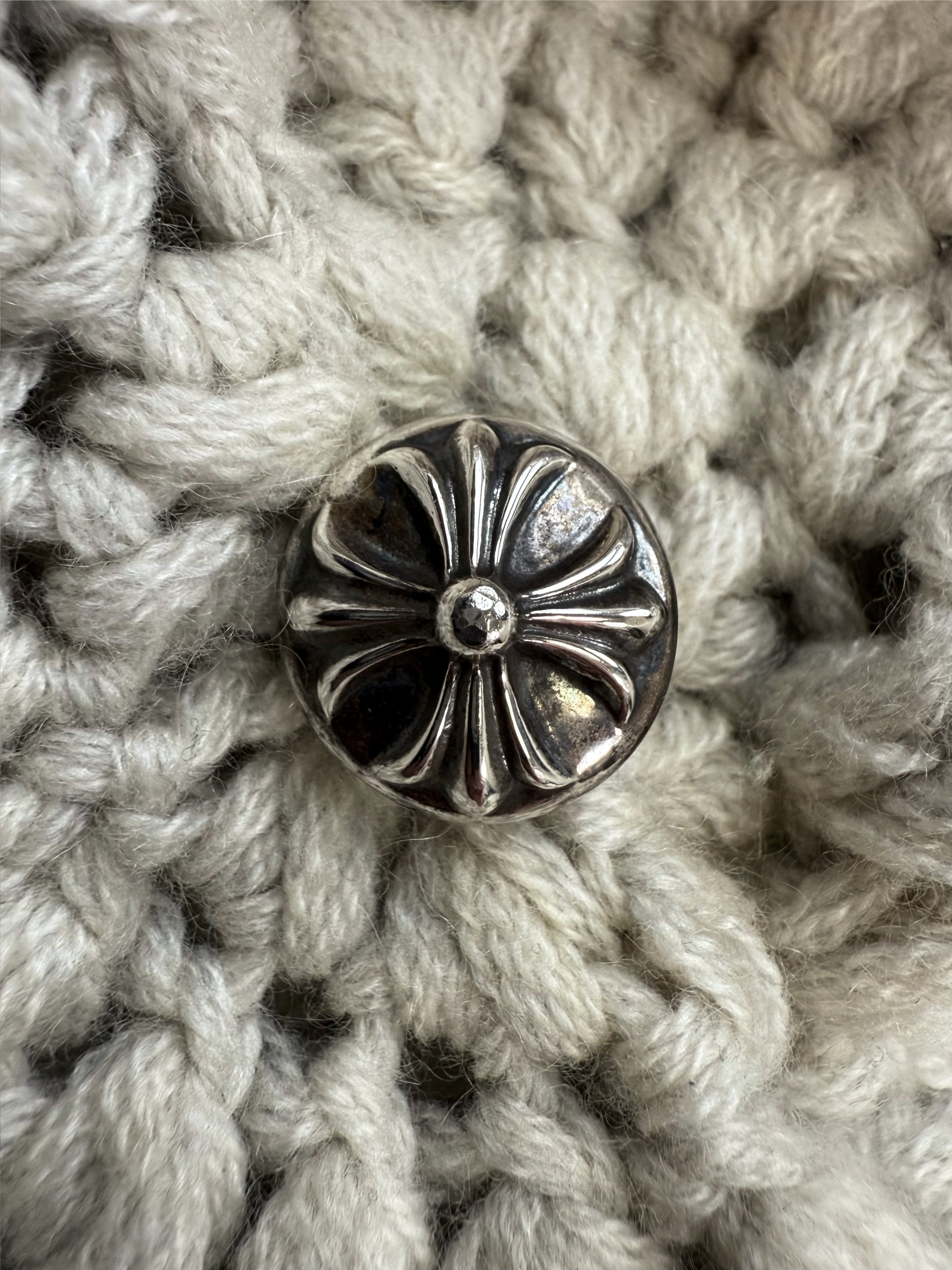 Chrome Hearts Knitted ‘Cross Patch’ .925 Silver Cashmere Beanie