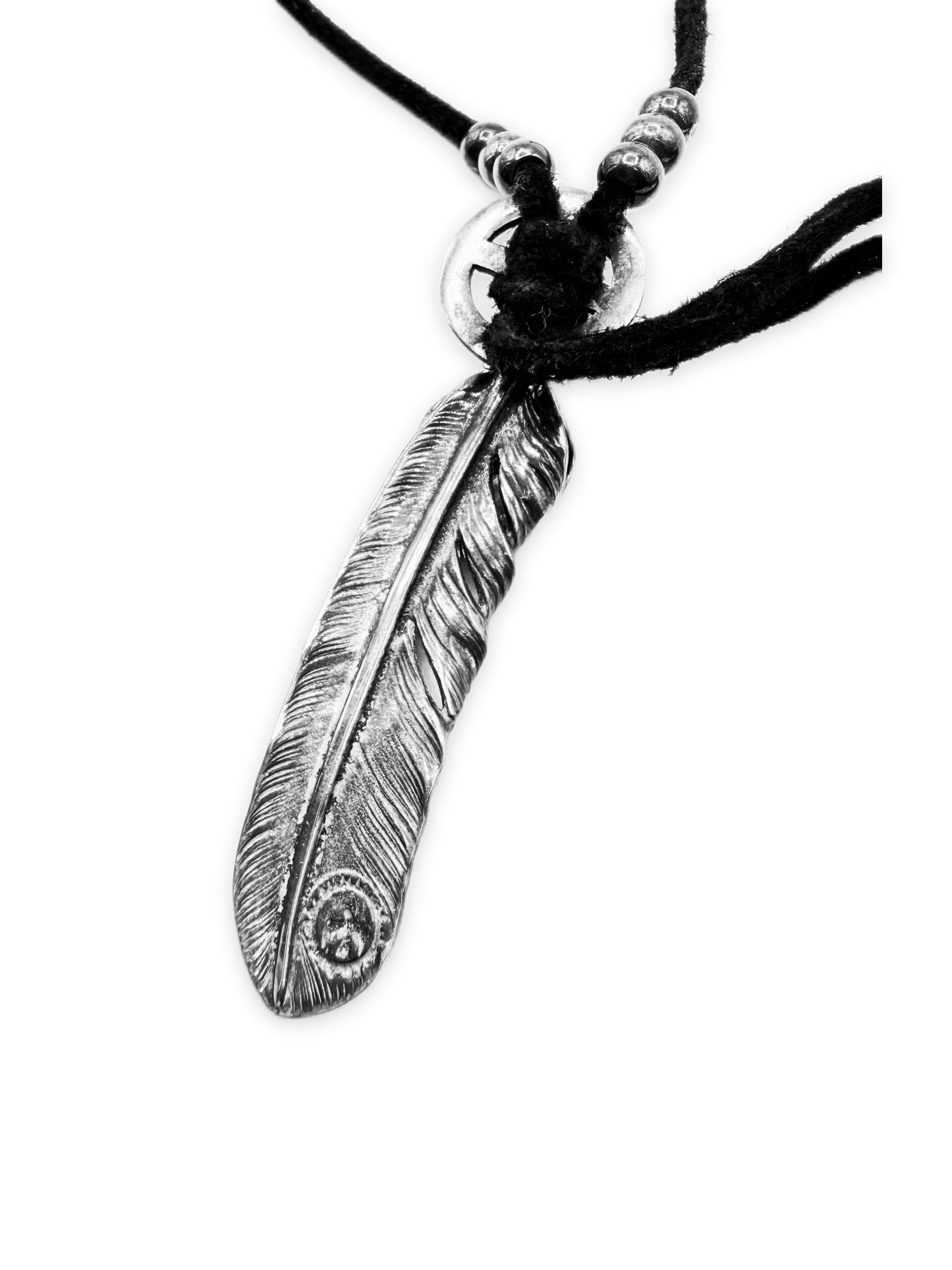 Goros Silver Feather Wheel Bead Leather Necklace Setup