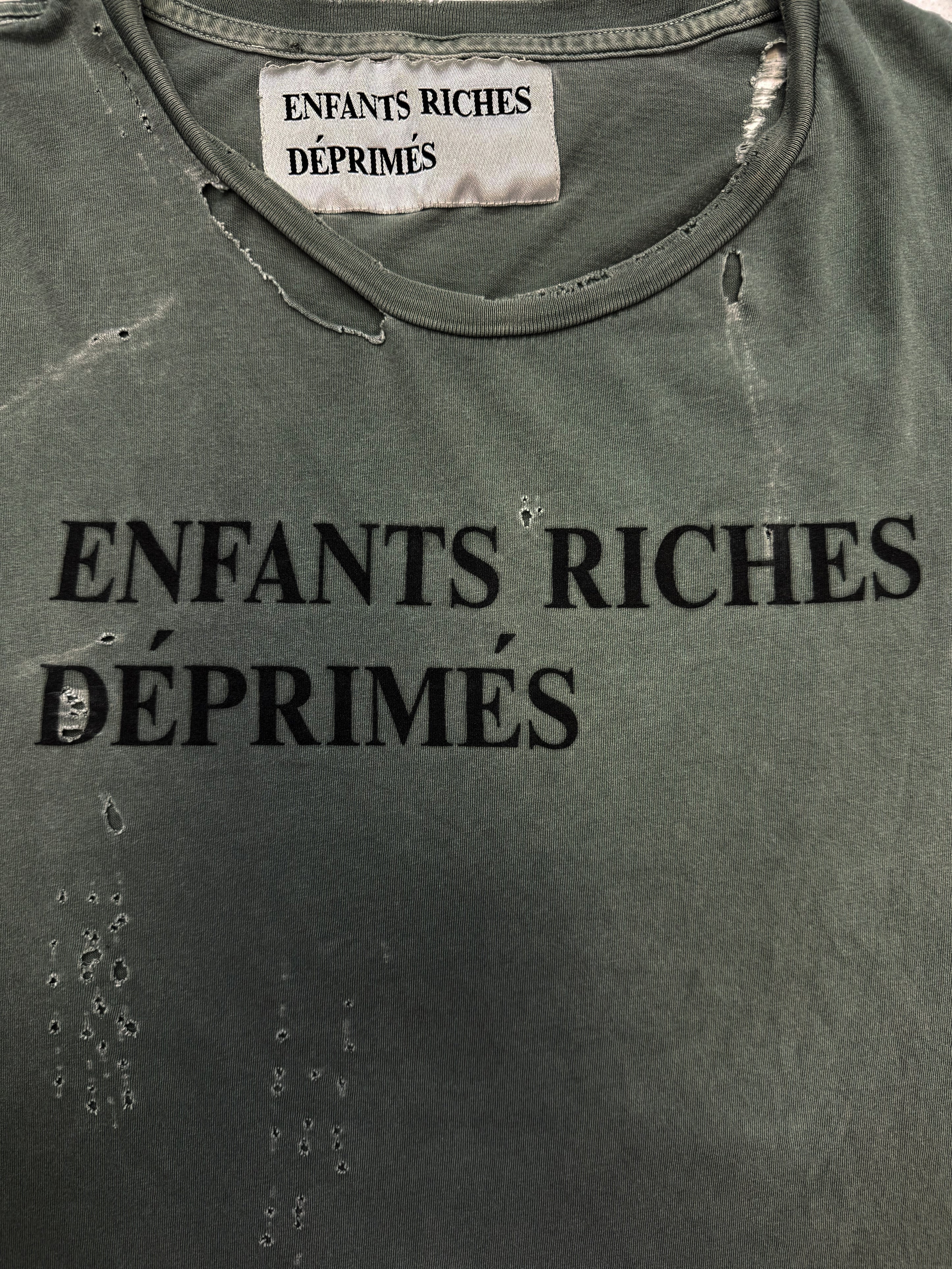 Enfants Riches Deprimes OG Washed Green Logo Distressed T-Shirt