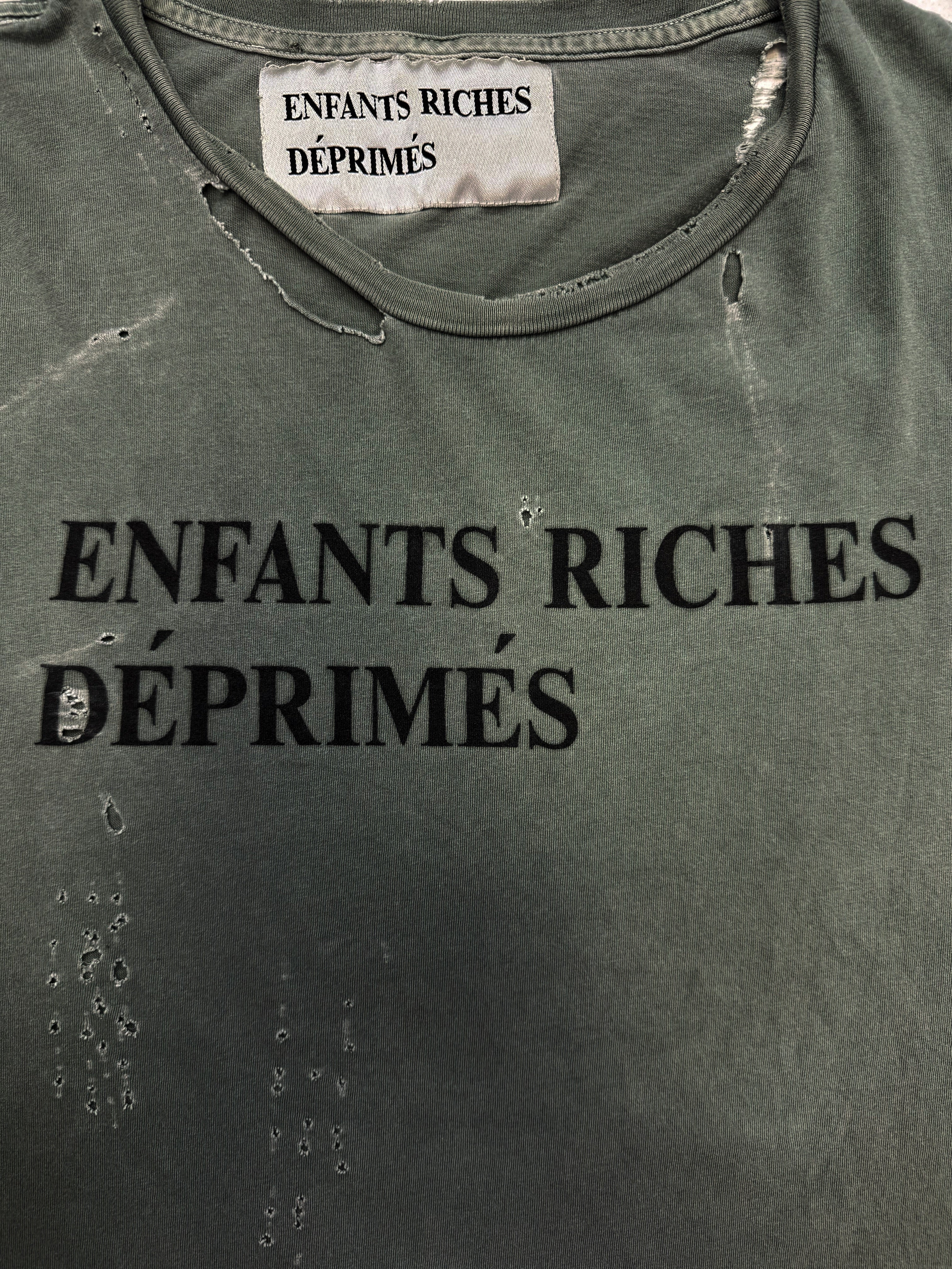 Enfants Riches Deprimes OG Washed Green Logo Distressed T-Shirt