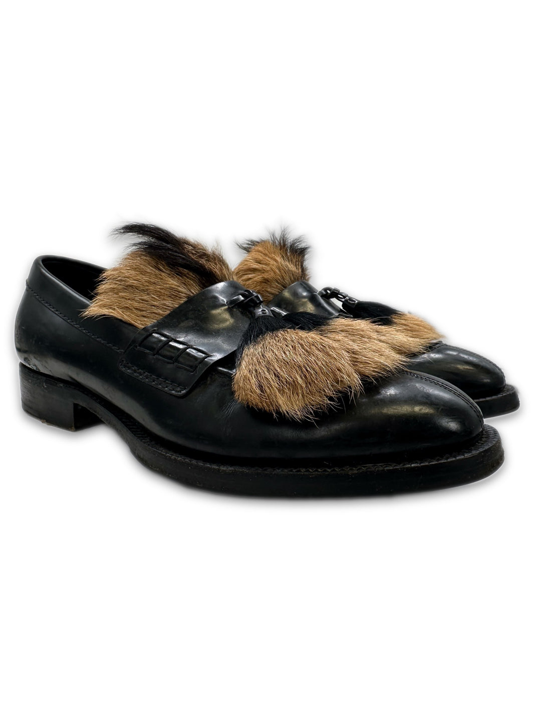 AW17 Prada Goat Fur Tassel Patent Leather Loafers