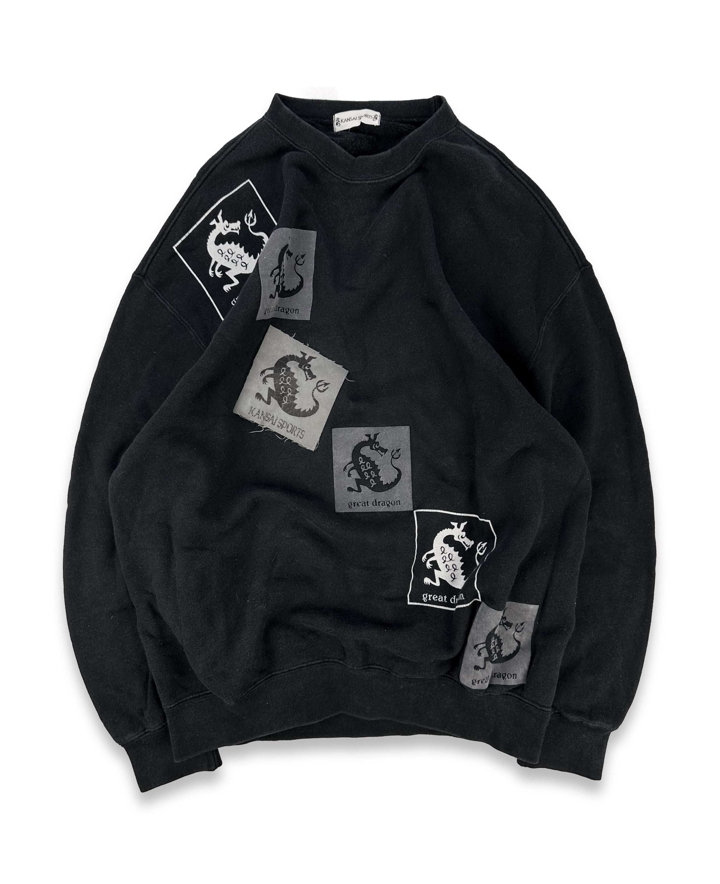 90s Kansai Yamamoto ‘Great Dragon’ Black Patchwork Crewneck