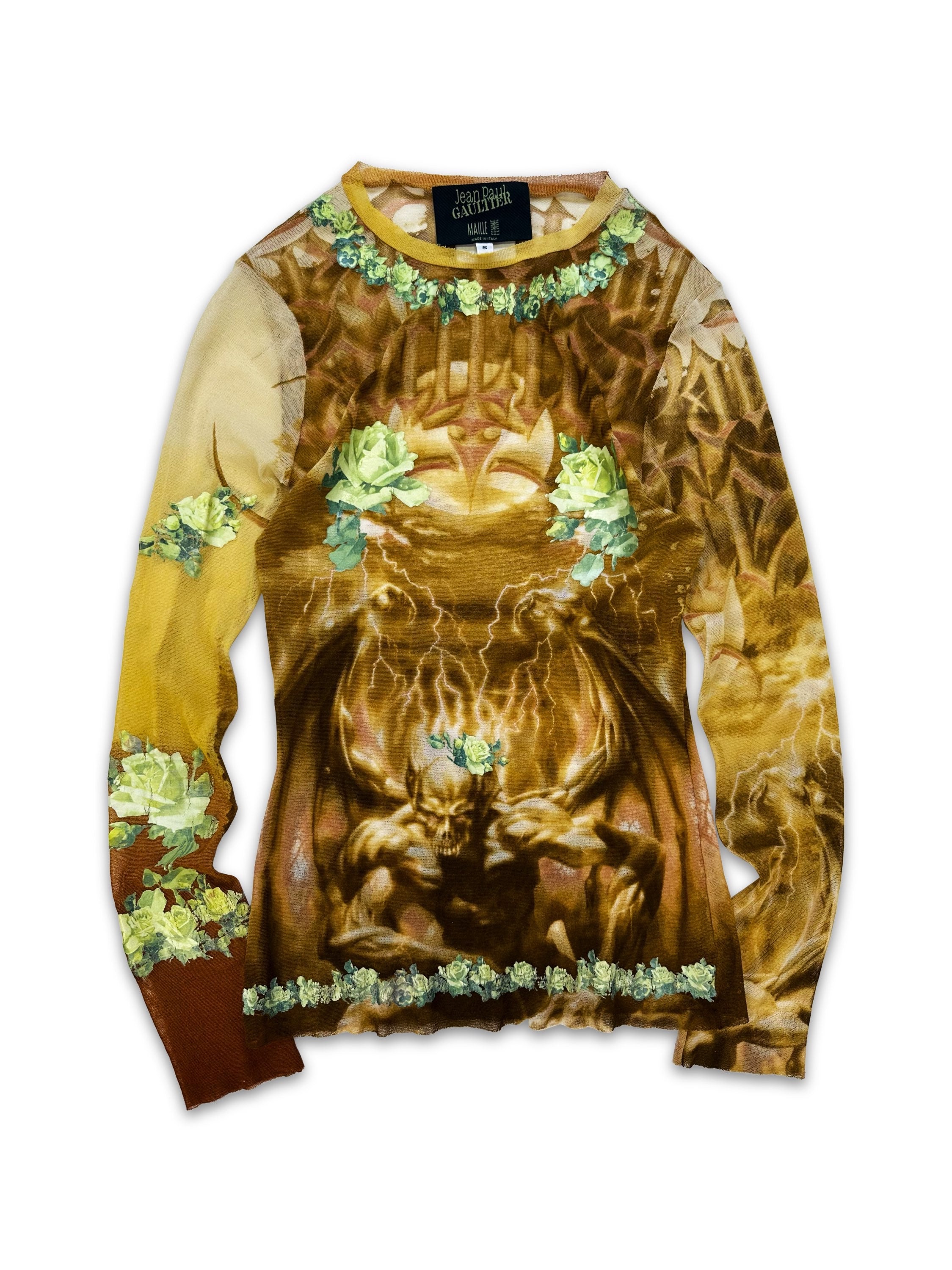 SS01 Jean Paul Gaultier ‘Satan’ Tattoo Mesh Long Sleeve Shirt