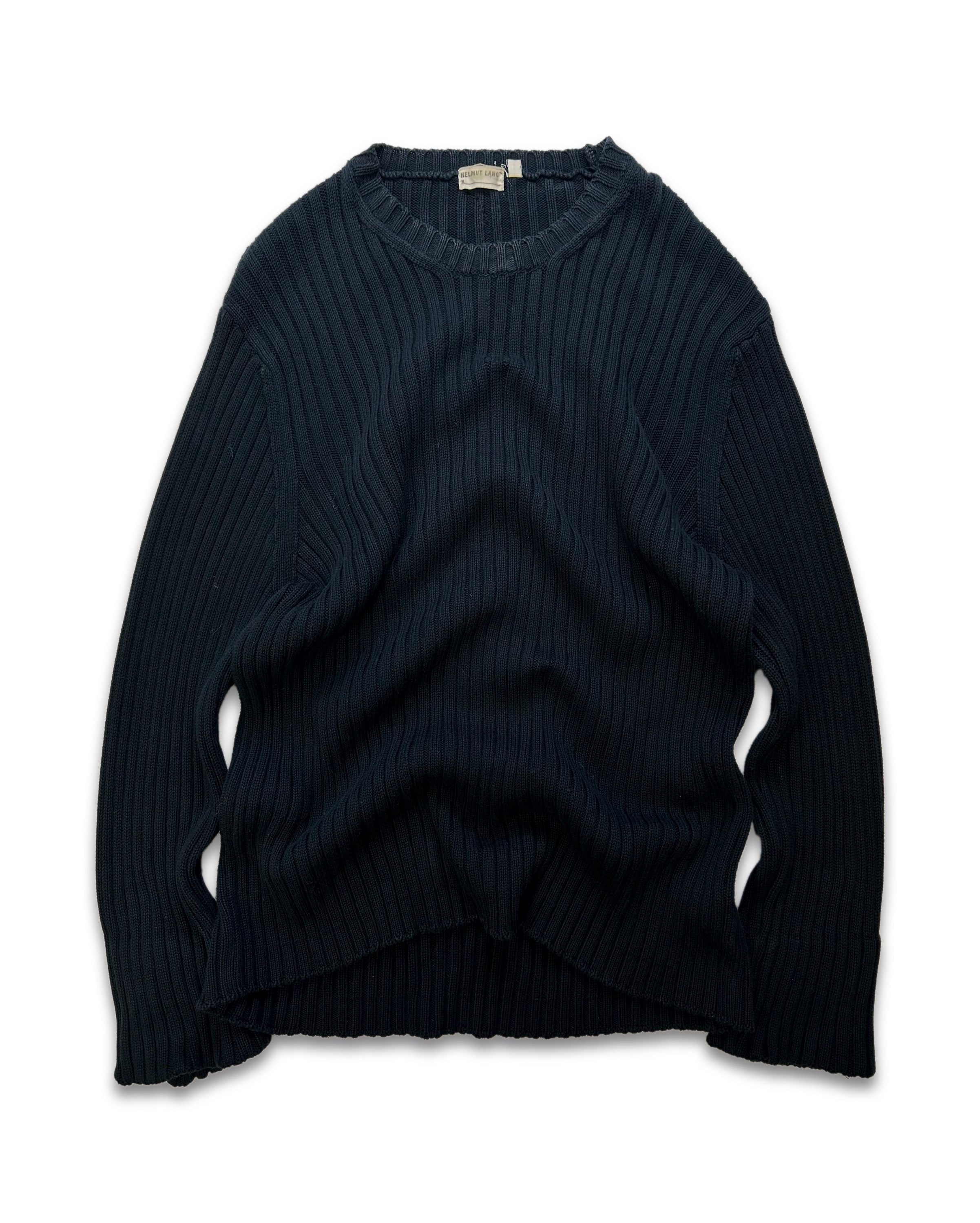 AW99 Helmut Lang Navy Blue Ribbed Heavy Weight Knit Sweater