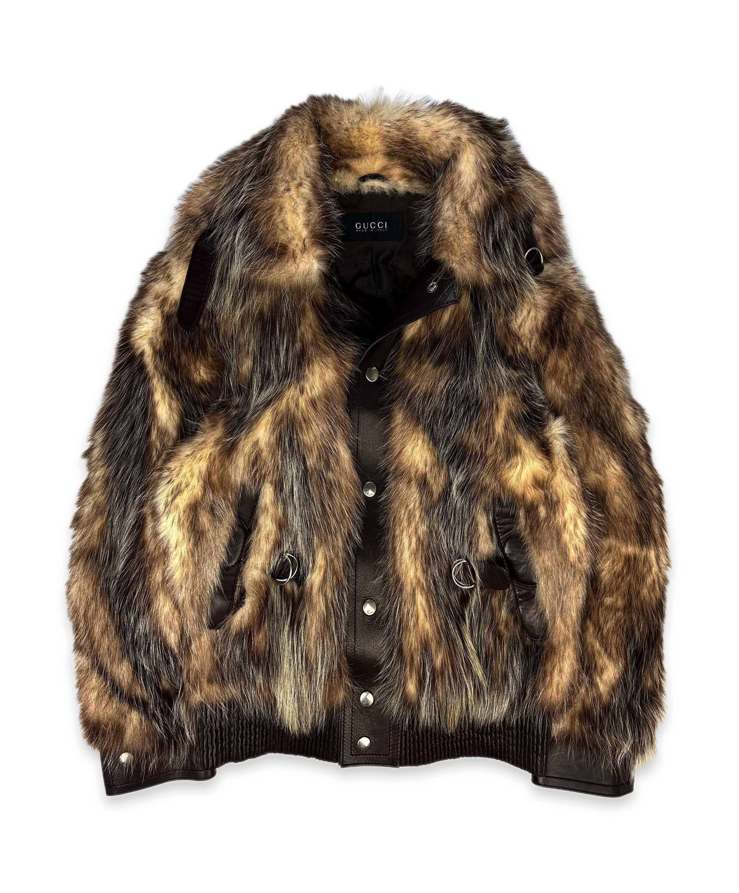 00s Gucci by Tom Ford ‘Racoon Fur’ Leather D-Ring Jacket