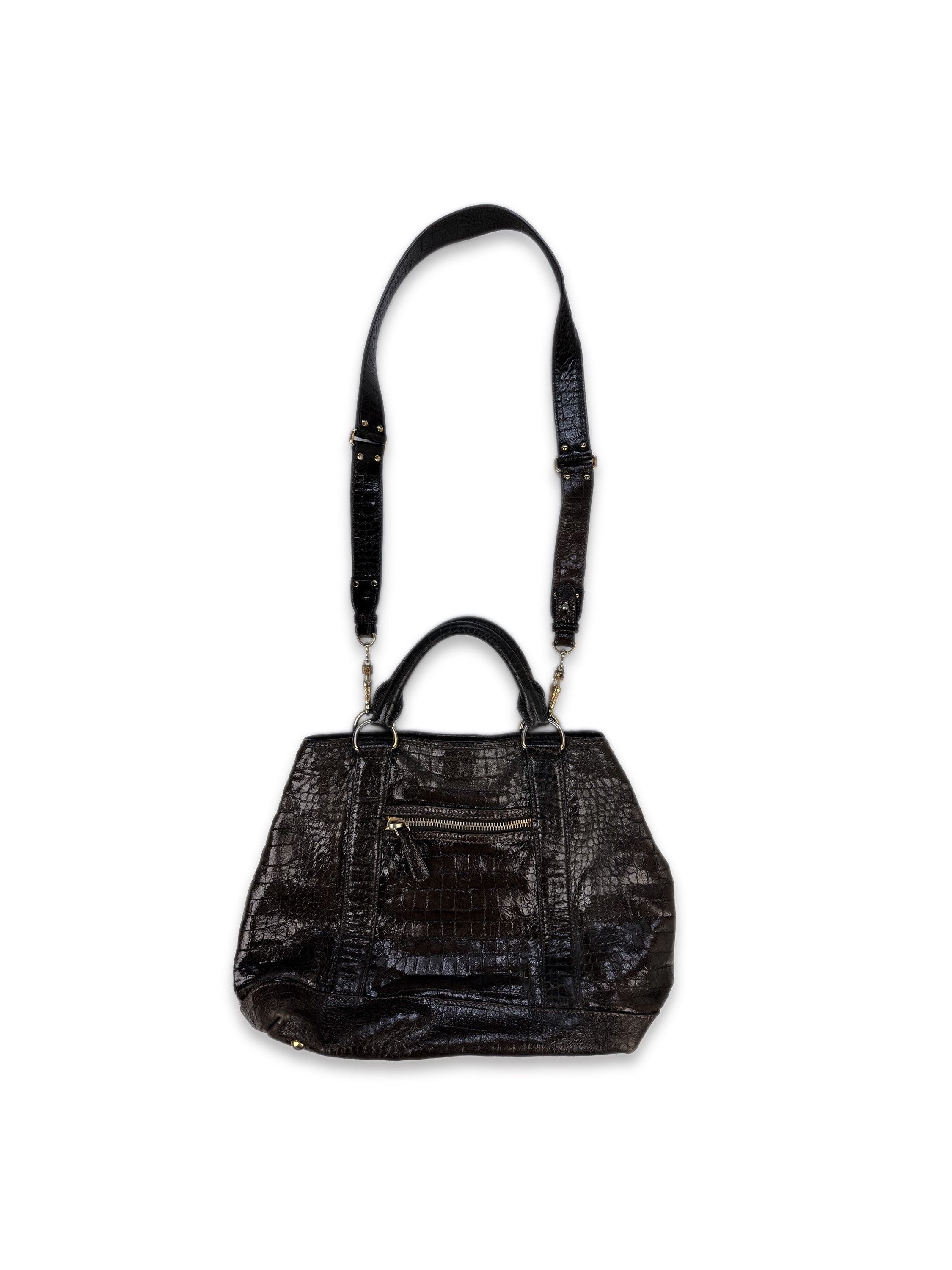 00s Miu Miu Dark Brown Leather Crocodile Shoulder Bag