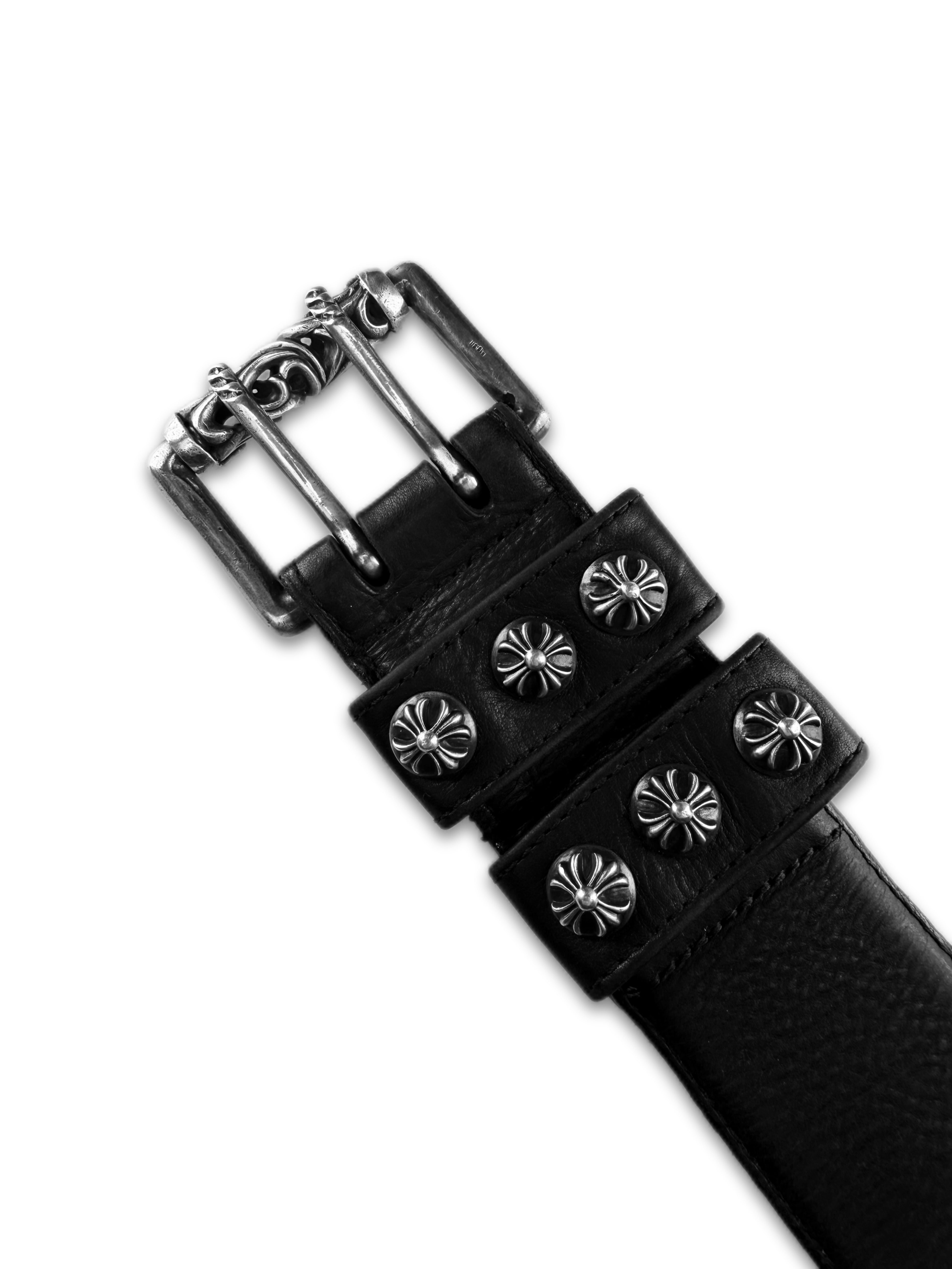 Chrome Hearts Double Roller Studded Eyelet .925 Silver Leather Belt