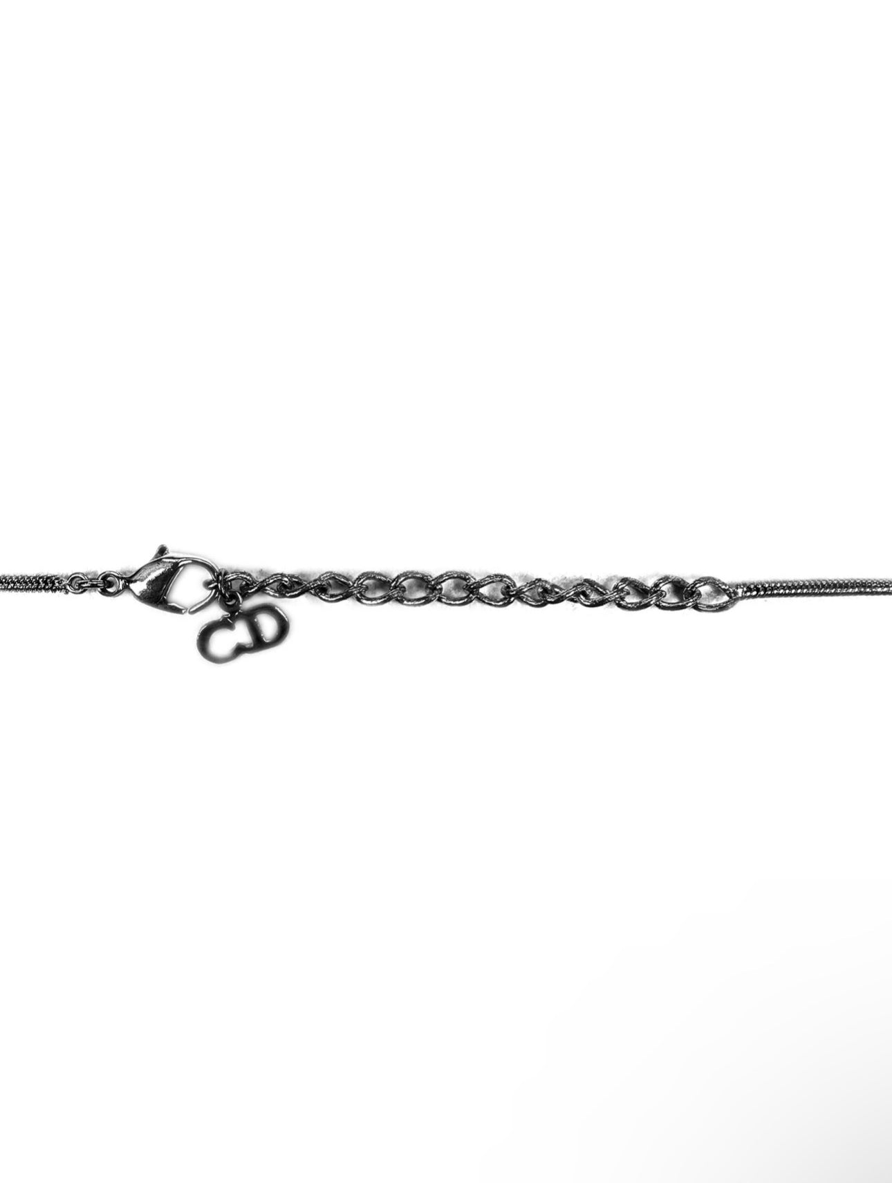 00s Dior ‘D’ Silver Crystal Pendant Necklace