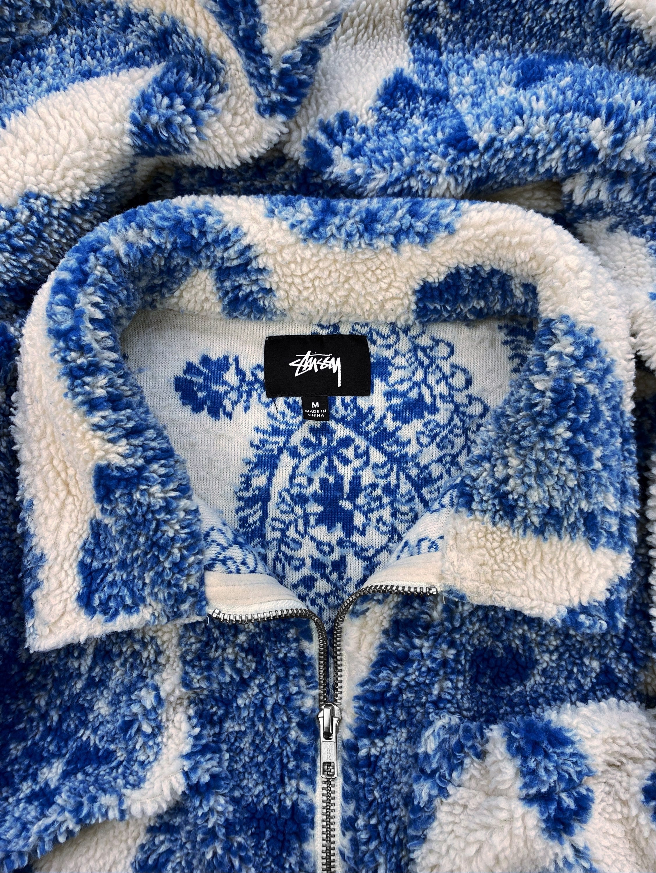 AW21 Stüssy ‘Paisley’ Deep Pile Fleece Zip-up Collared Jacket