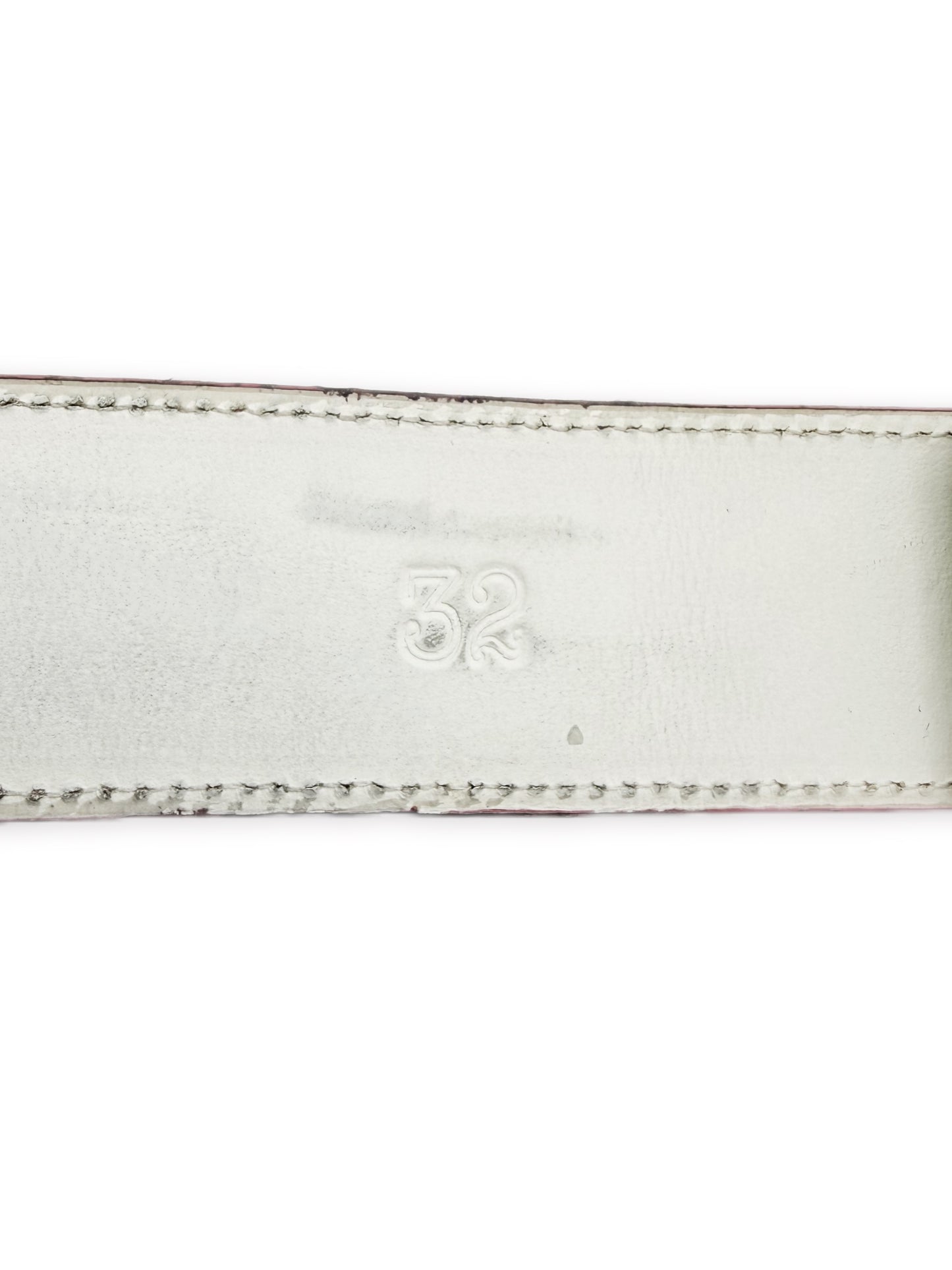 Chrome Hearts Patent Baby Pink / White Leather Rhodium Belt Strap
