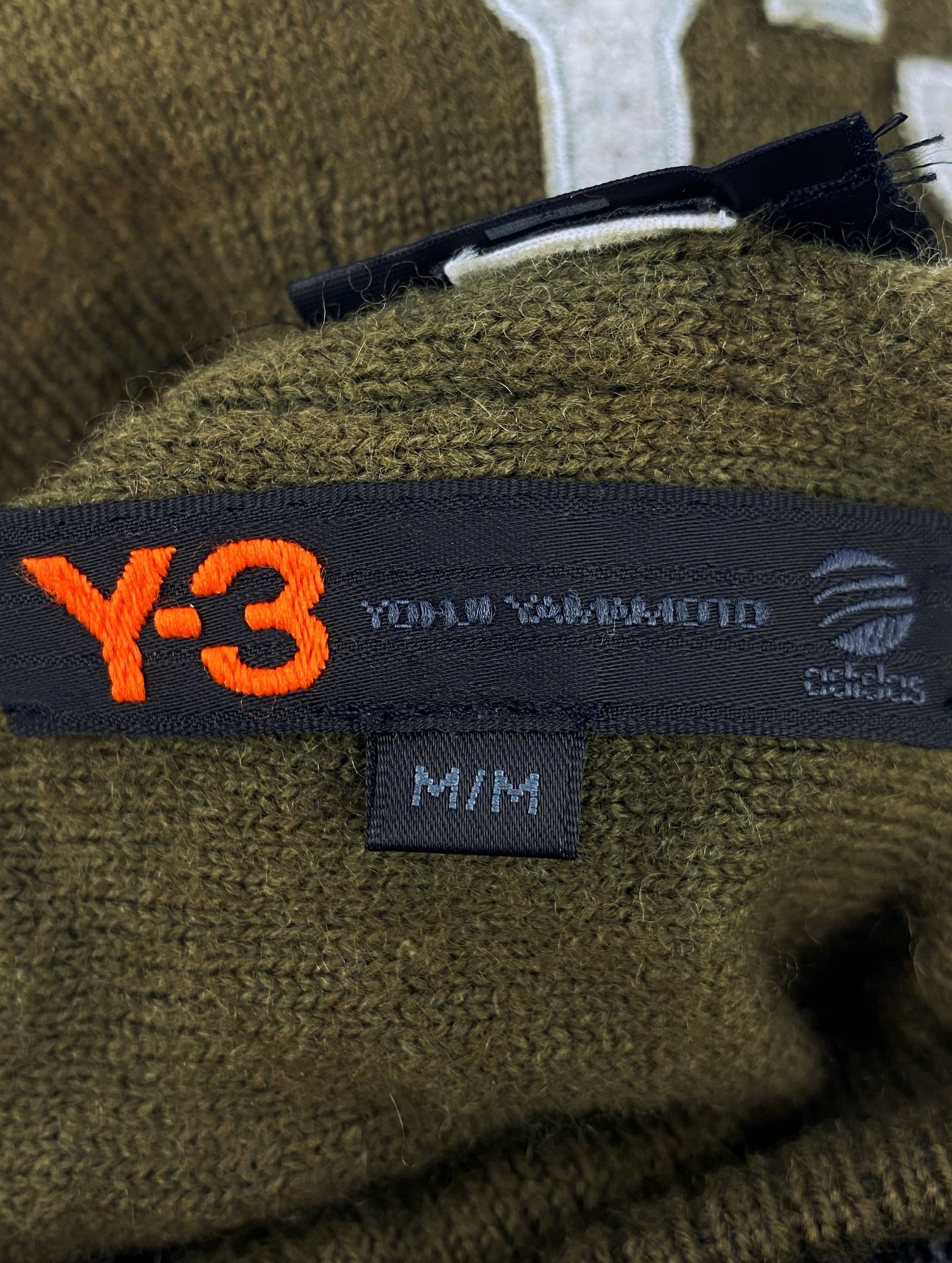 Yohji Yamamoto Y-3 Olive Green Logo Knitted Skull Cap Beanie