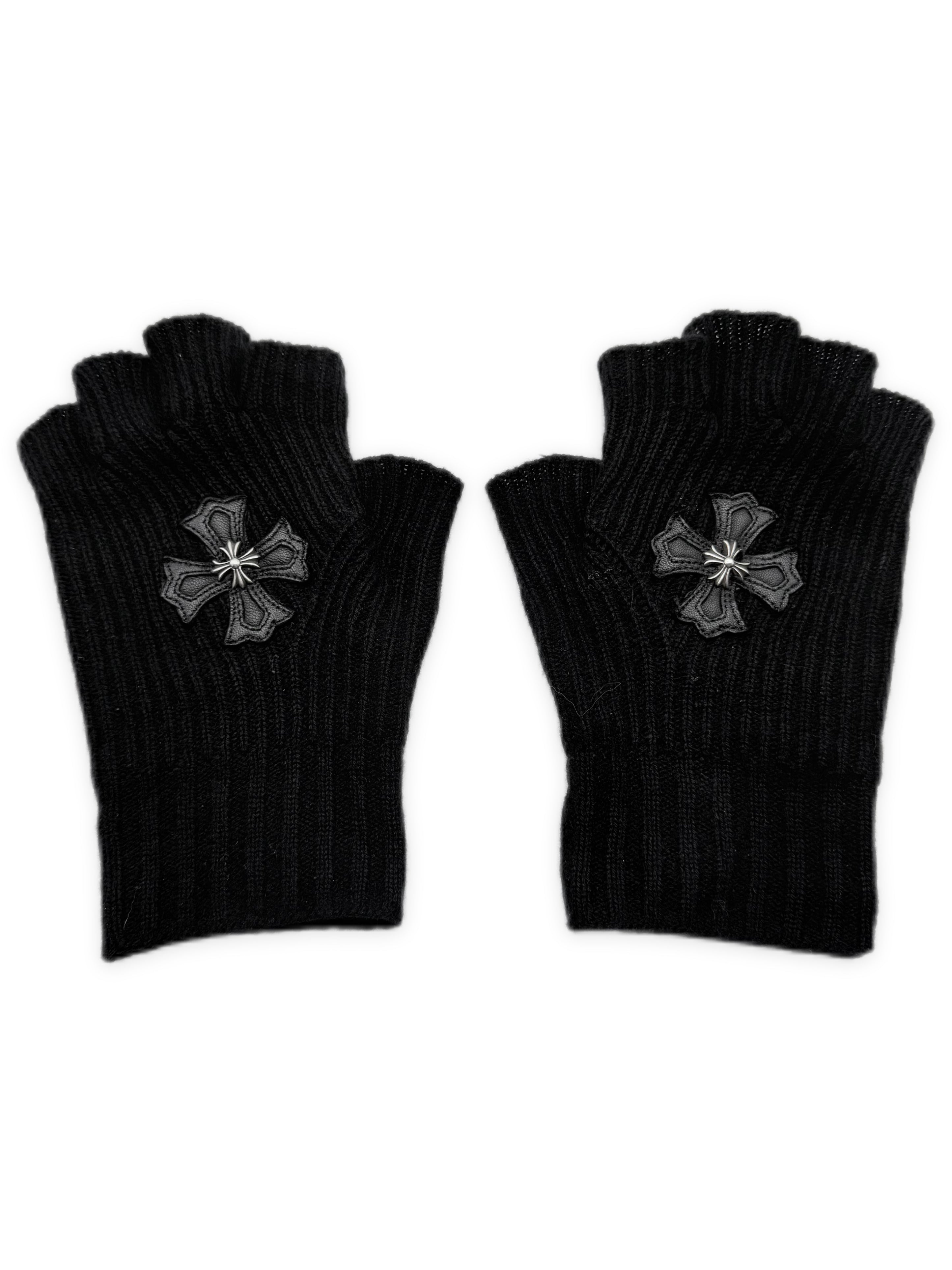 Chrome Hearts Leather Plus Patch Sticky Fingerless Gloves