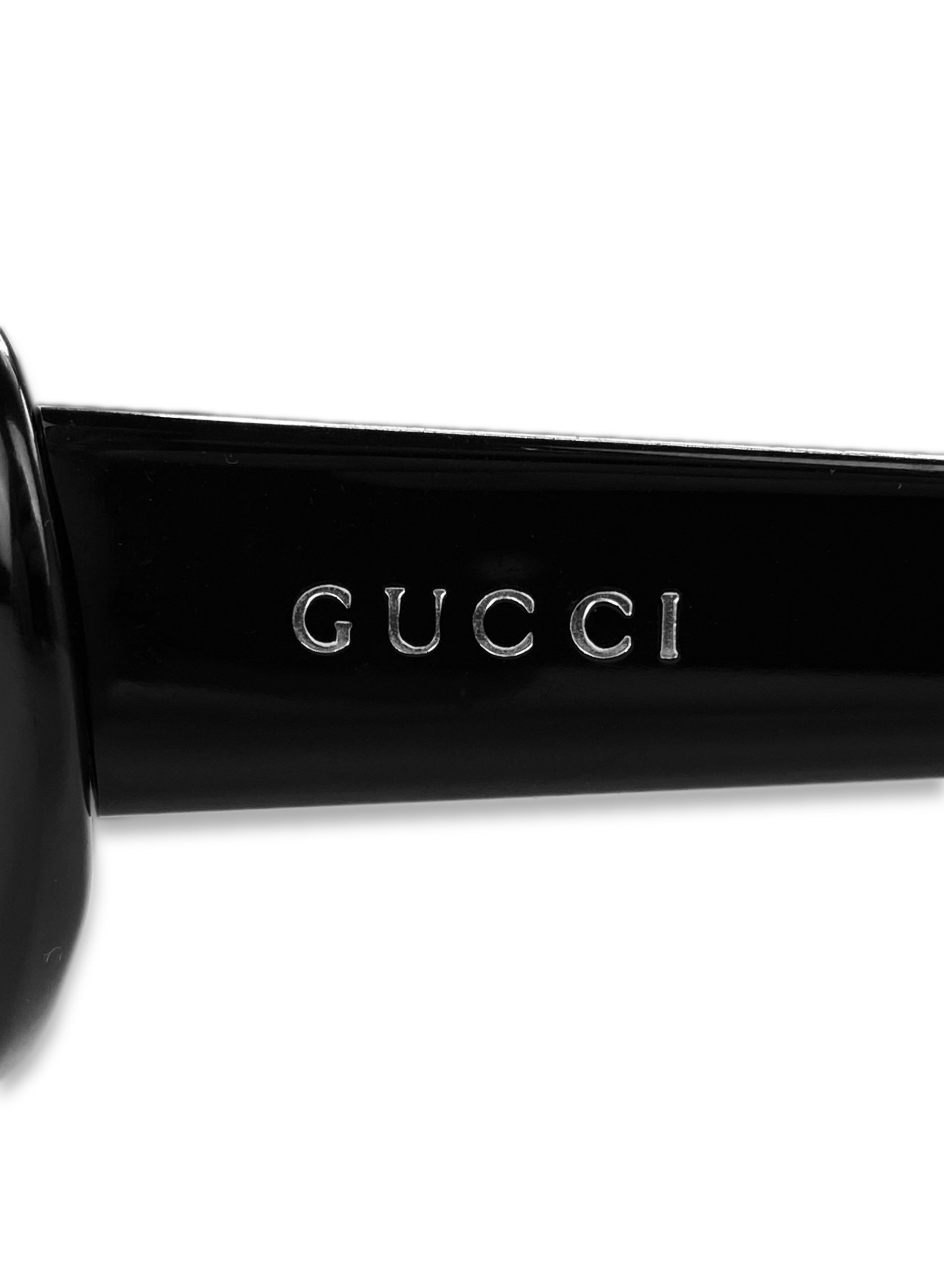 Gucci Blue Tint Metallic Oval Frame Glossy Sunglasses