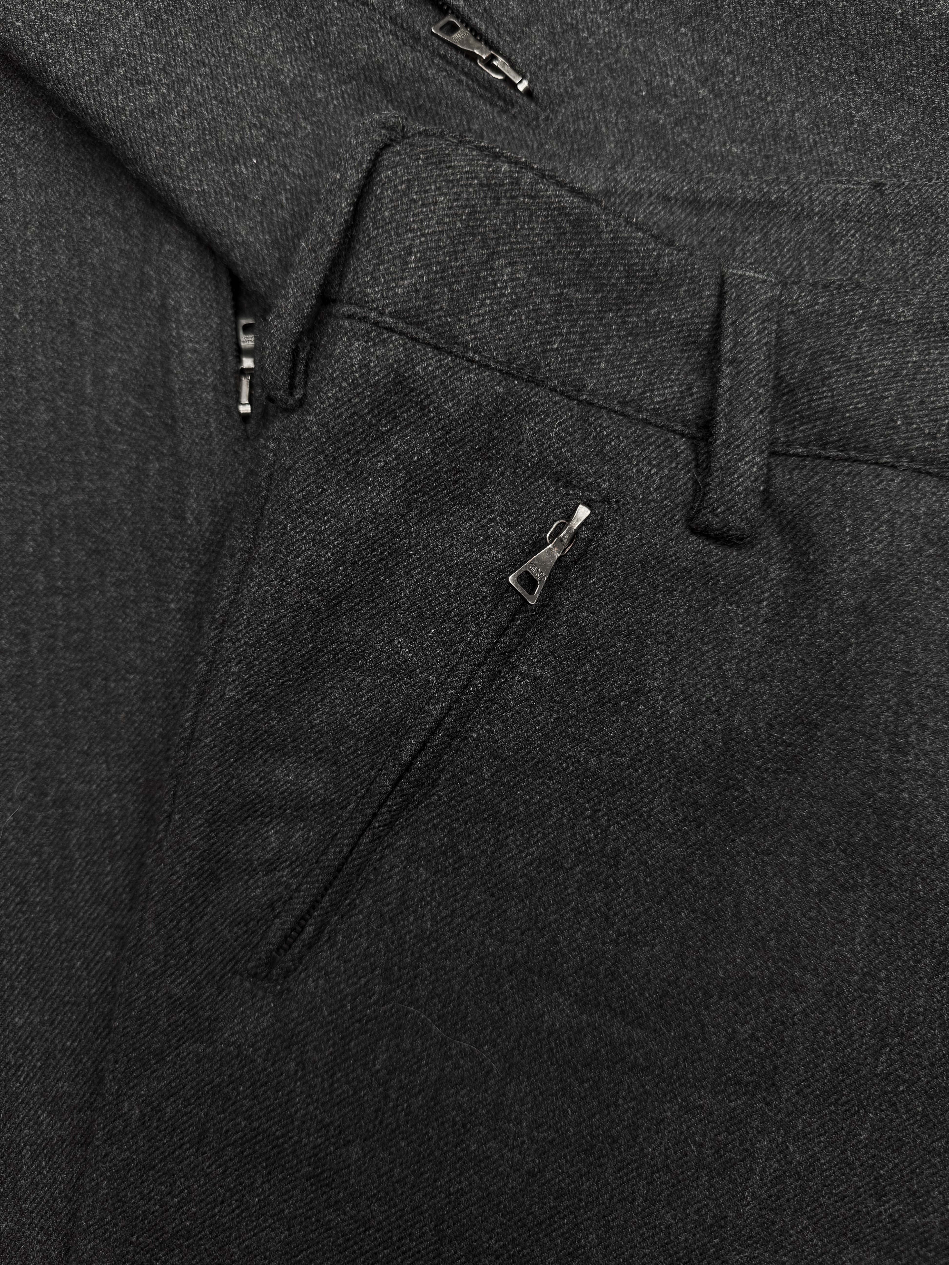 90s Prada Grey Angular Zipper Slim Cut Flared Riding Pants