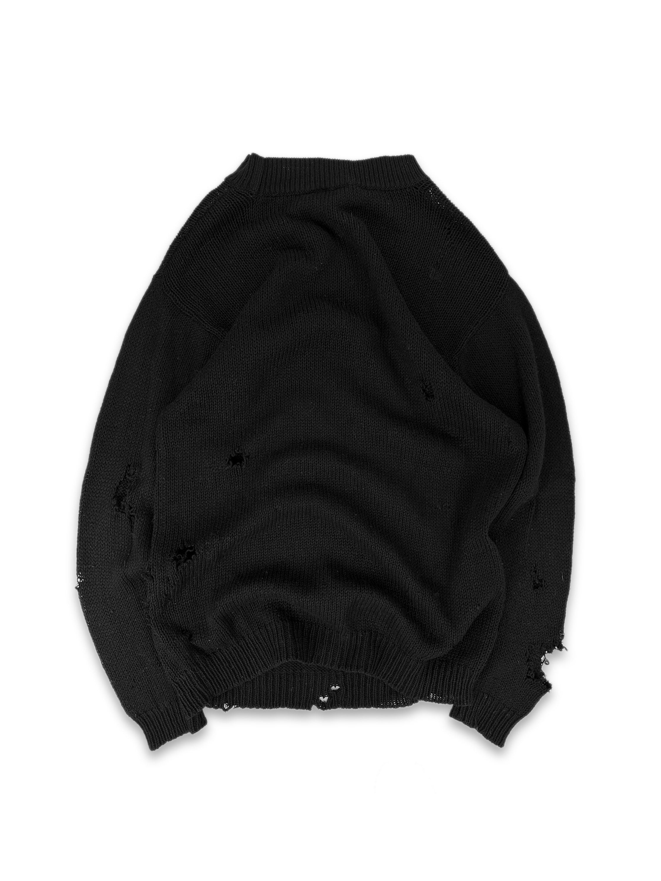 Alexander McQueen Black Distressed Knit Oversized Sweater