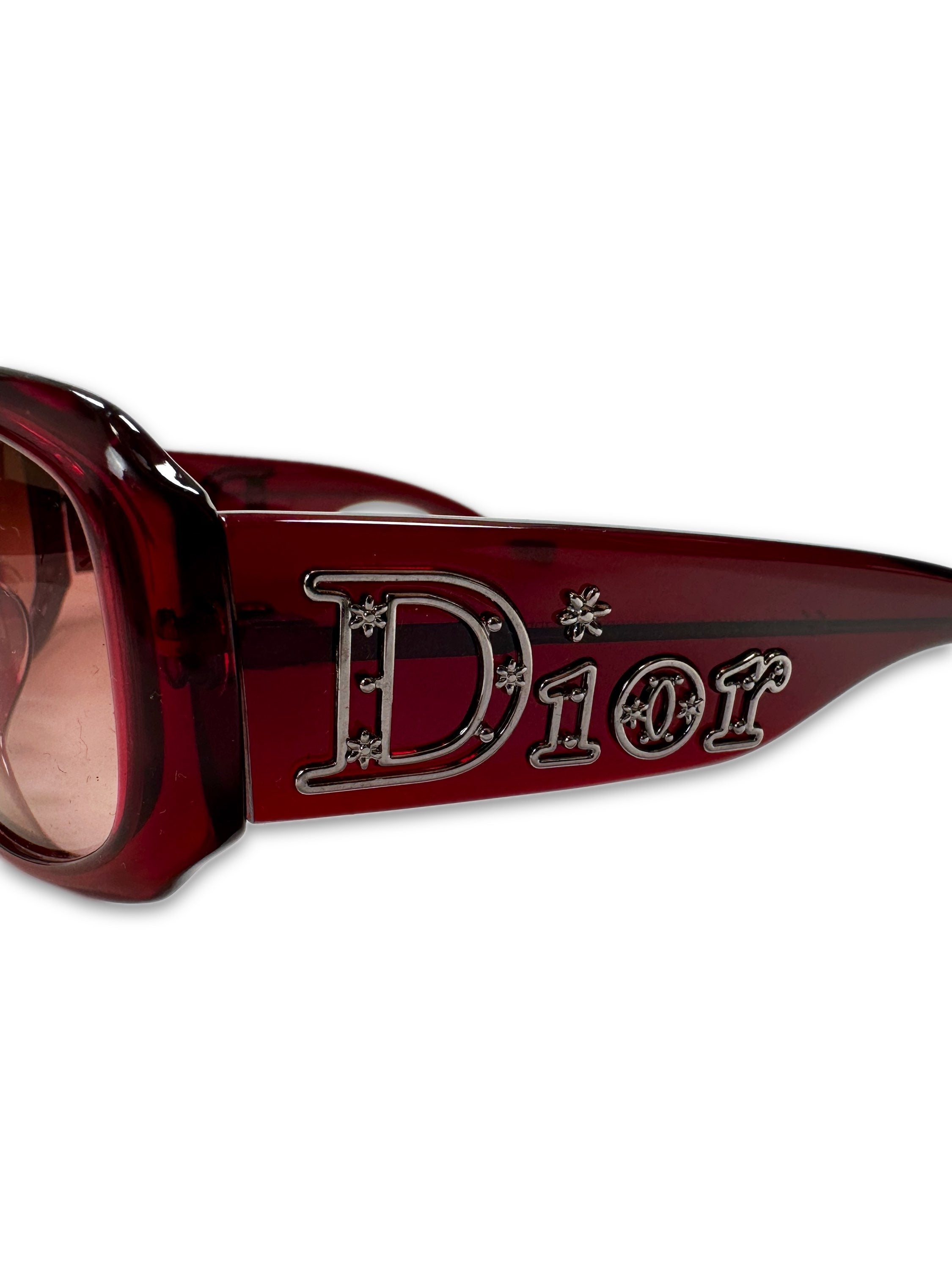 00s Dior ‘Spellout Logo’ Red Tint Rounded Sunglasses