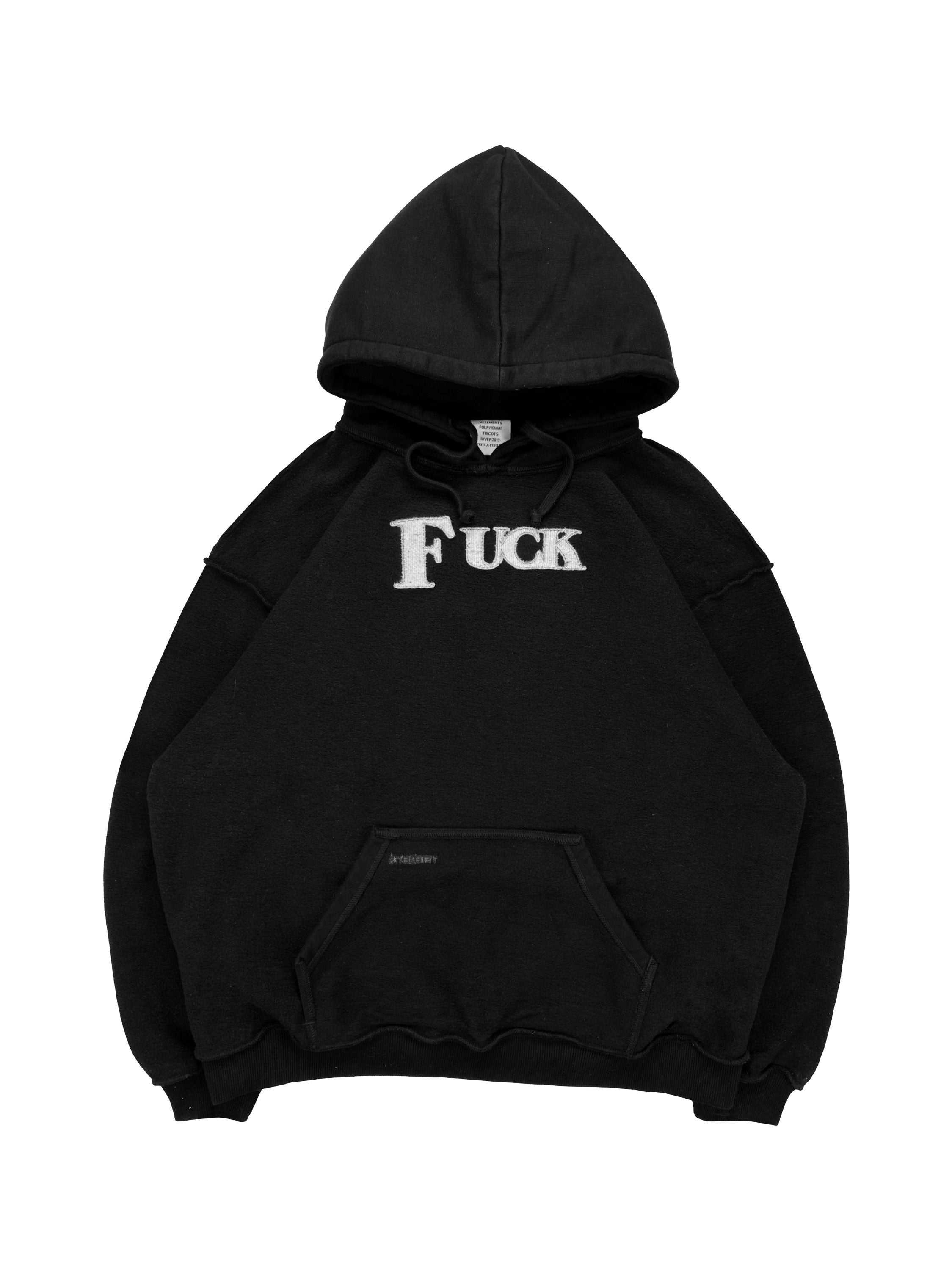FW19 Vêtements ‘Fuck’ Inside Out Patched Black Hoodie