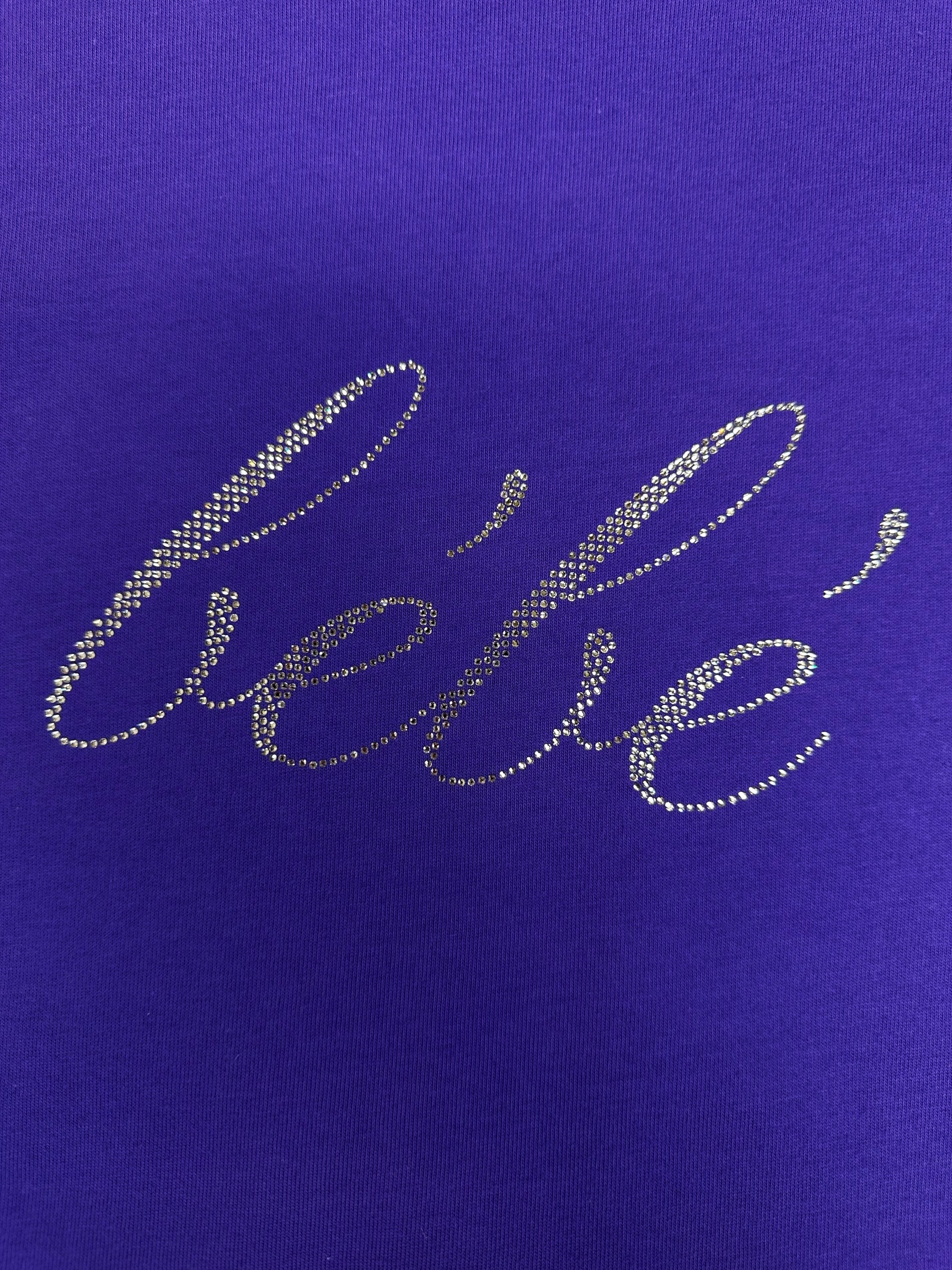 Balenciaga ‘Bebe’ Purple Rhinestone Studded Oversized T-Shirt