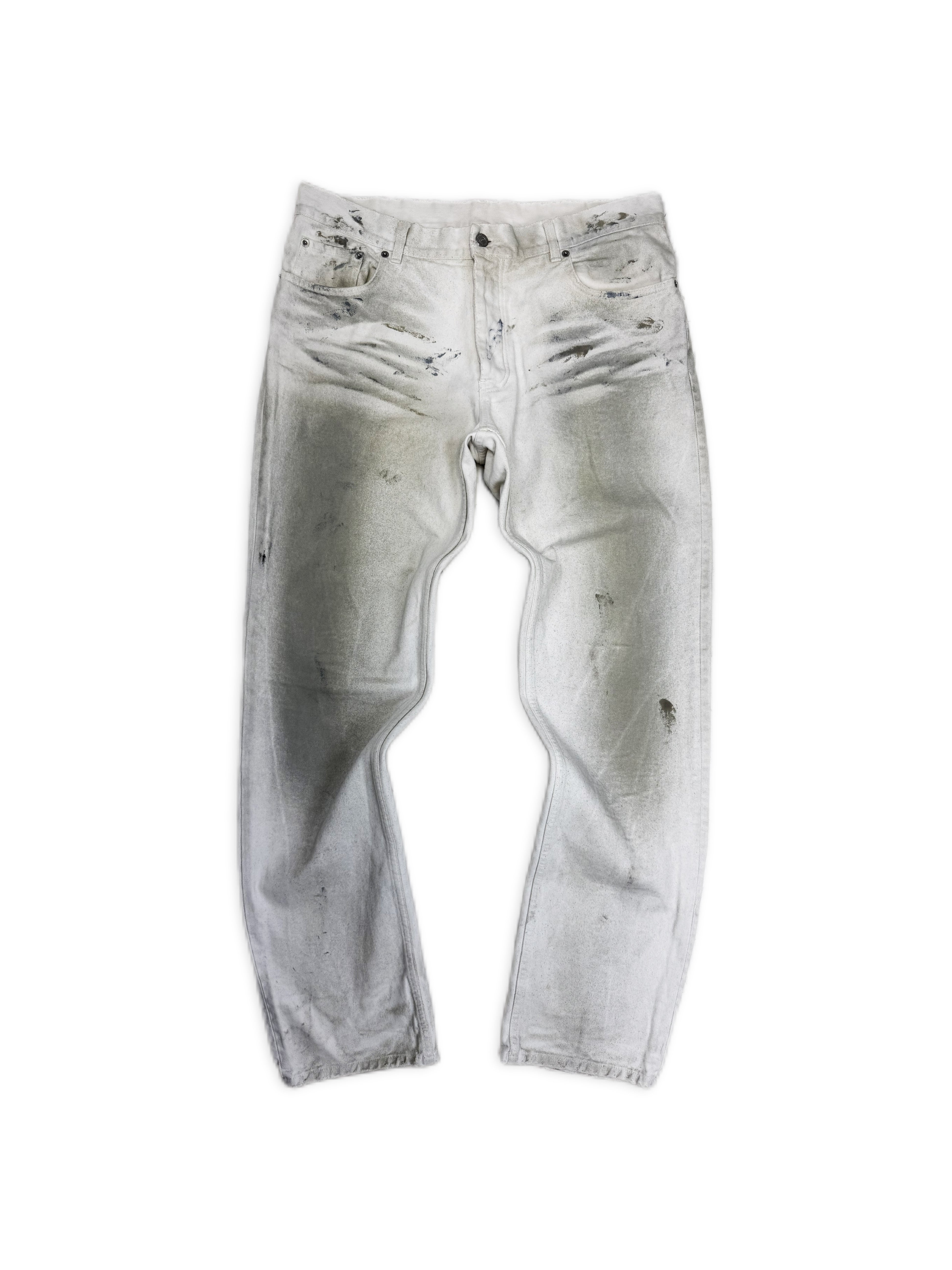 90s Helmut Lang Paint Splatter White Dirt Wash Boot Cut Denim