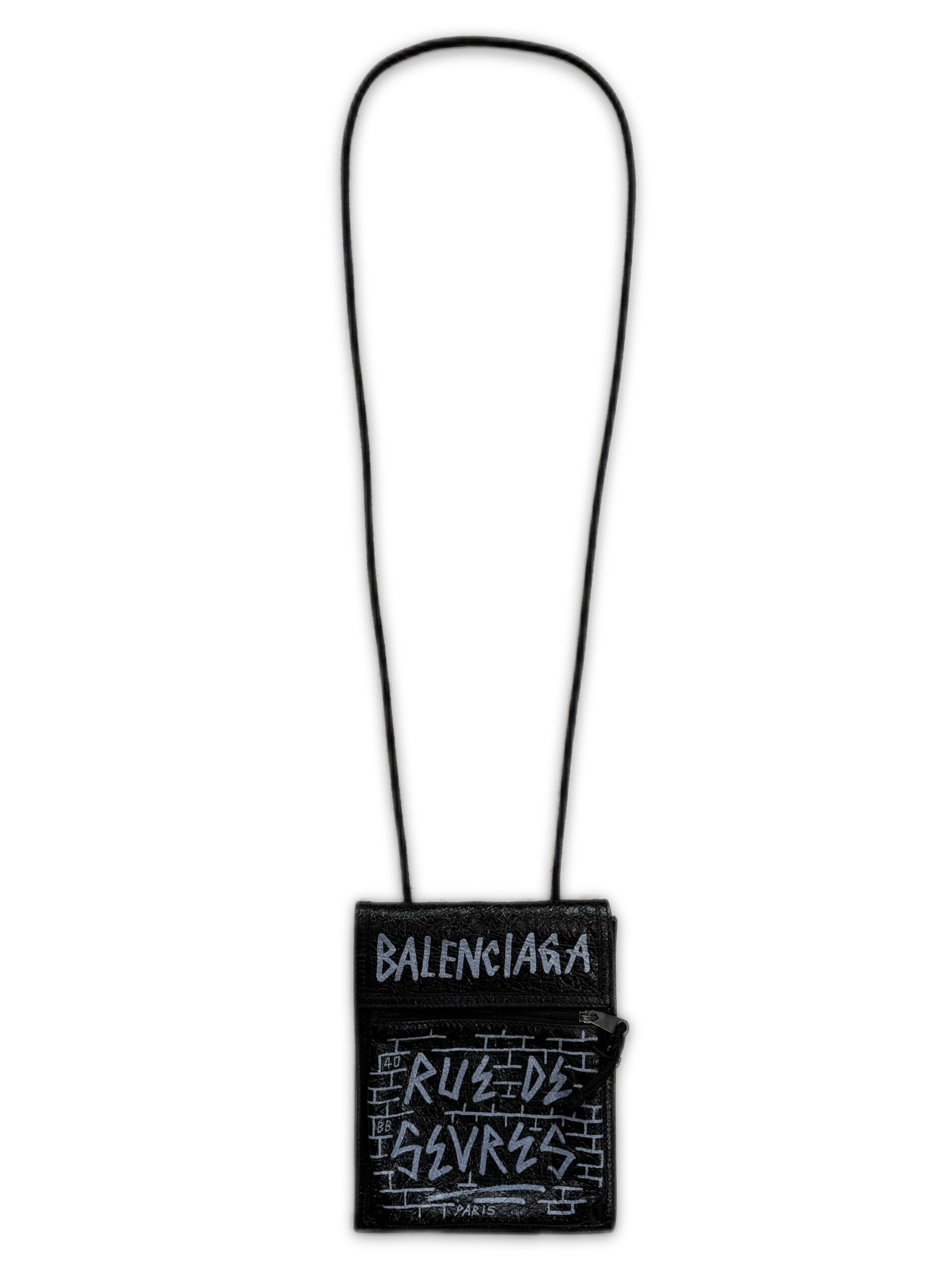 Balenciaga Graffiti Black Leather Explorer Crossbody Bag