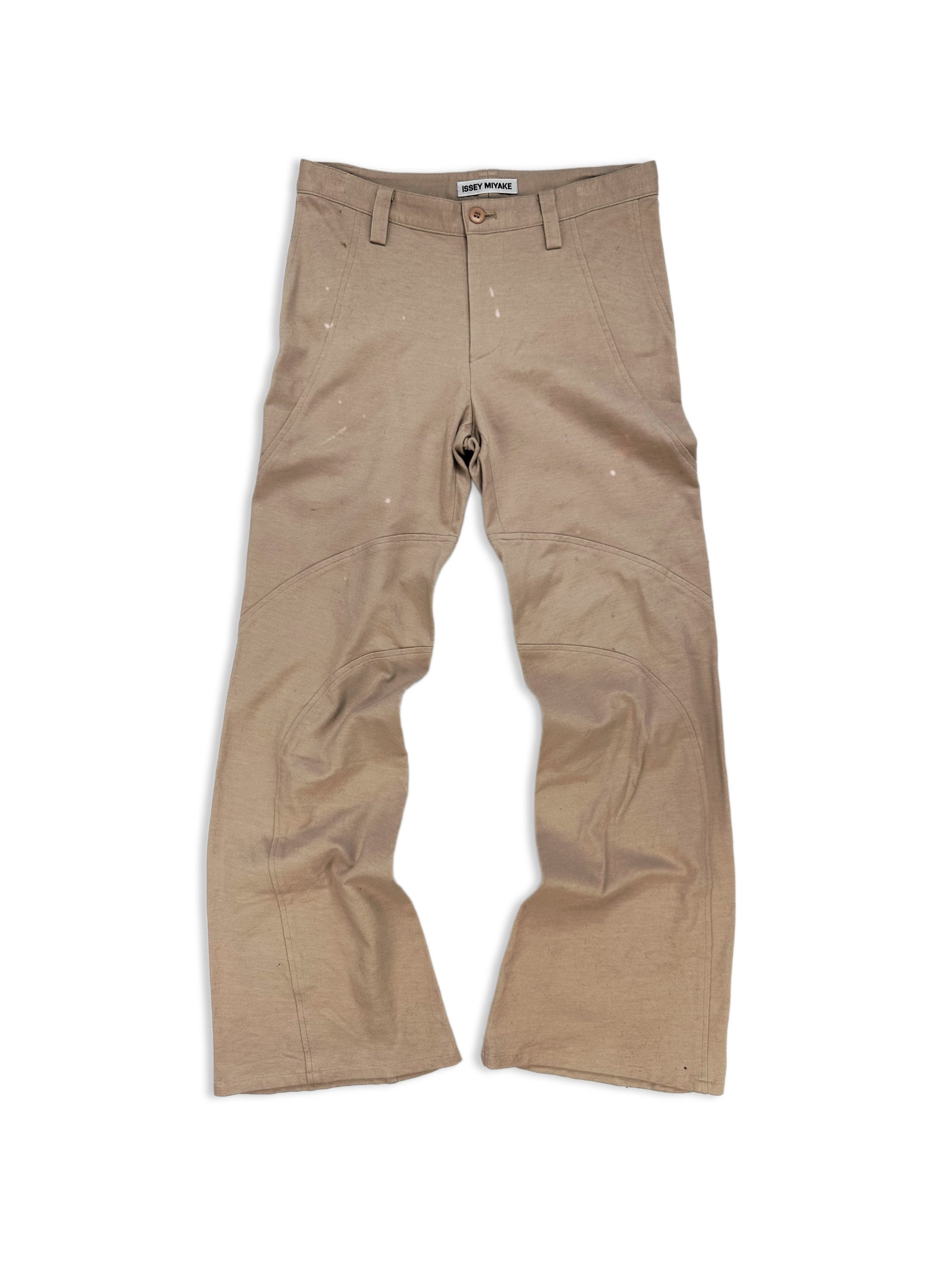 00s Issey Miyake ‘Spiral’ Flared Cut Tan Trousers