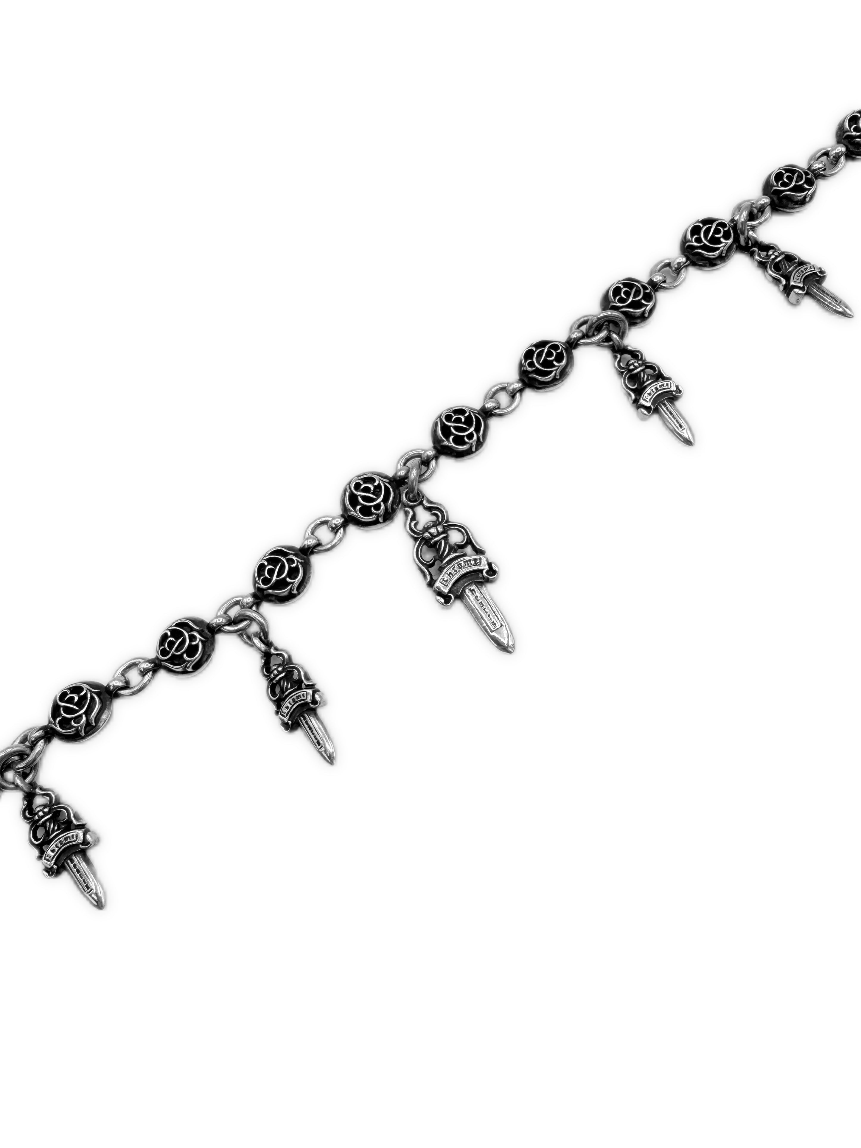 Chrome Hearts Dagger Pendant Floral Ball Double Lobster Silver Wallet Chain