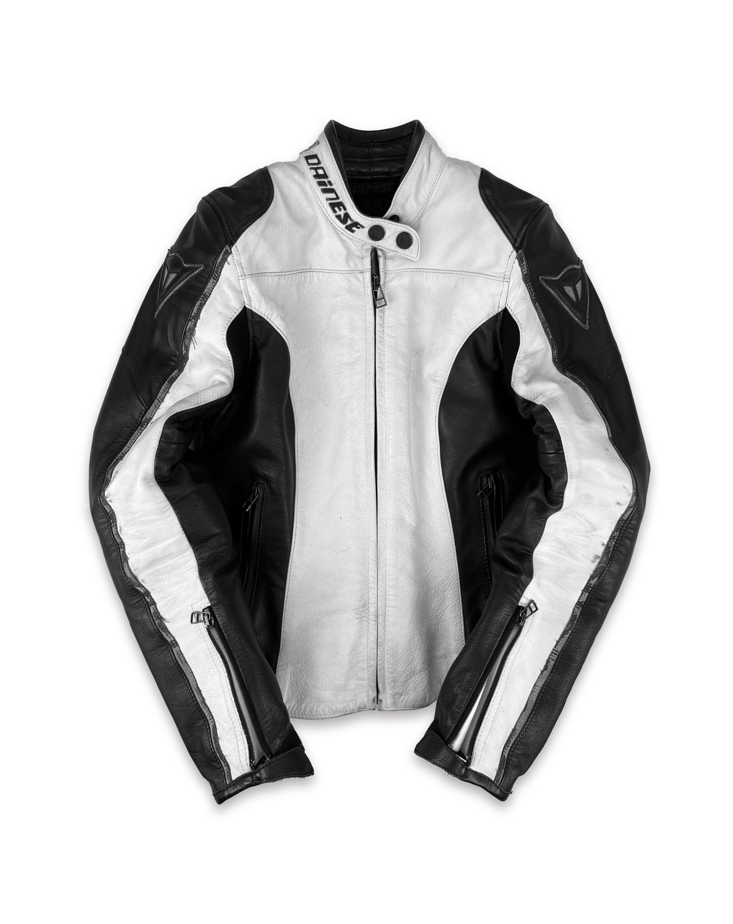 Dainese Leather Two Tone High Neck Spellout Logo Jacket