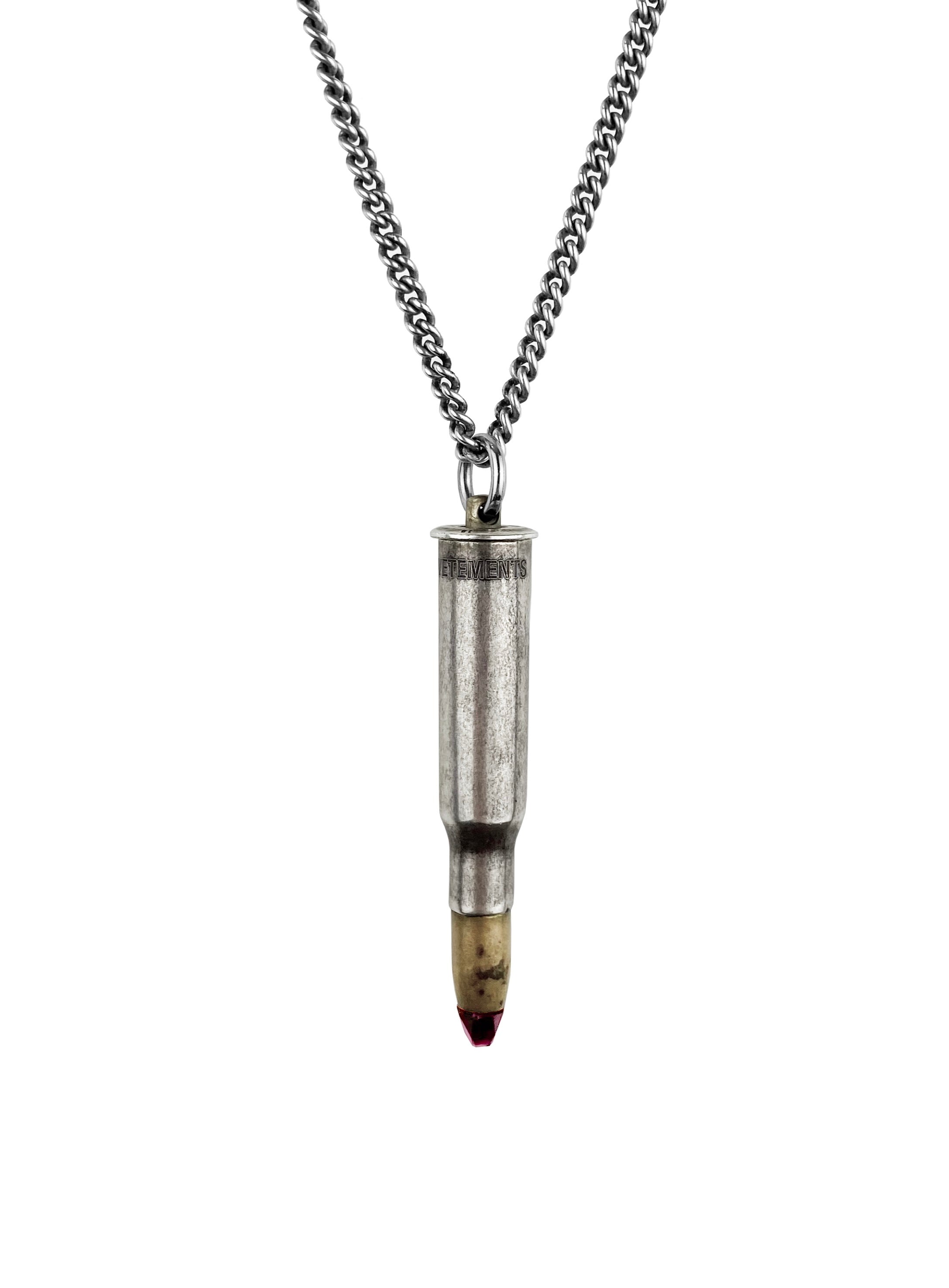 SS19 Vetements Silver Bullet Ruby Tip Cuban Link Necklace