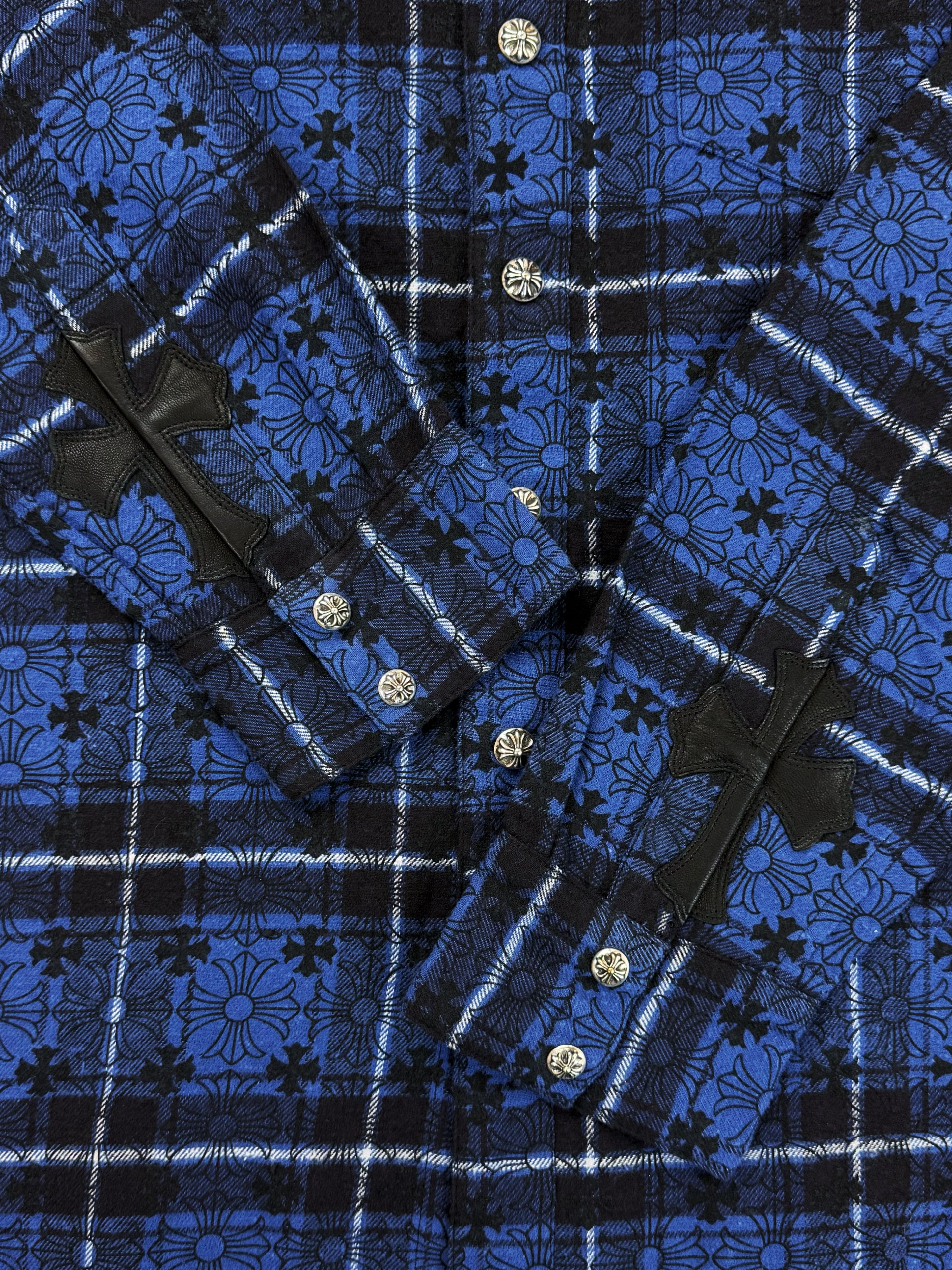 Chrome Hearts Loose Ends Leather Cross Patch Blue .925 Silver Flannel