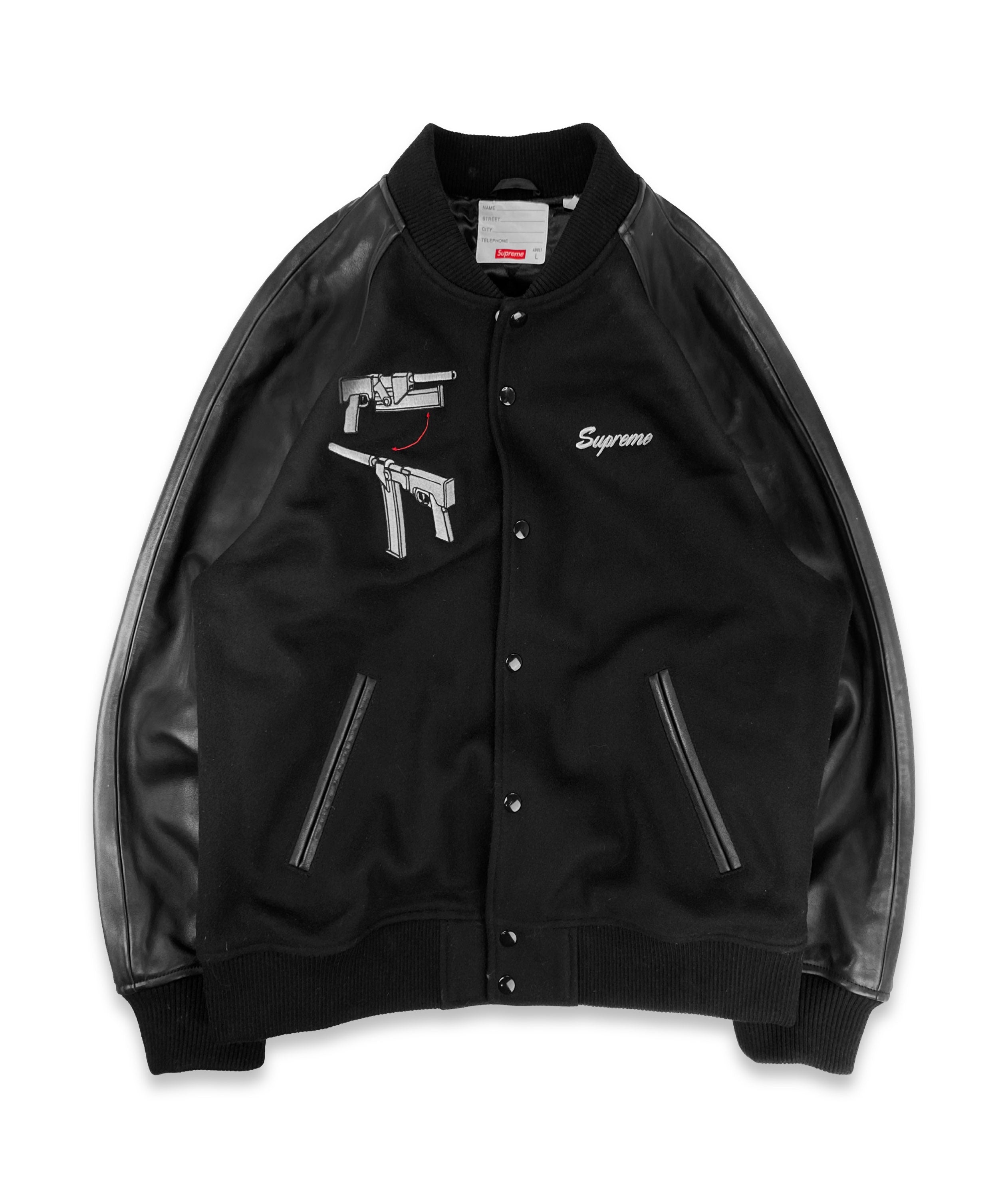 SS22 Supreme x Æon Flux ‘Blink Once’ Black Leather Varsity Jacket