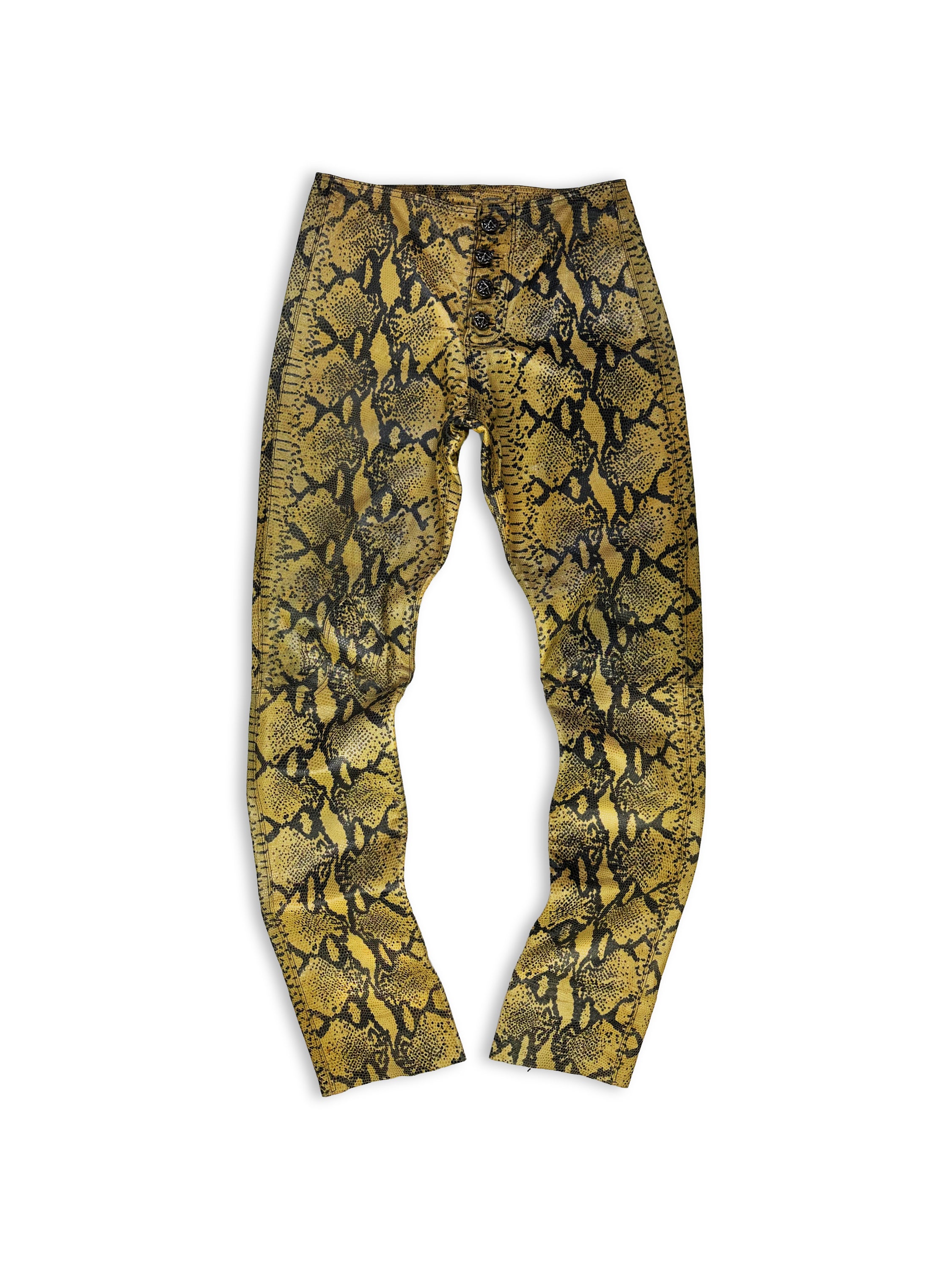 90s A&amp;G Rock ‘n Roll Couture ‘Floury Cross’ Python Leather Pants
