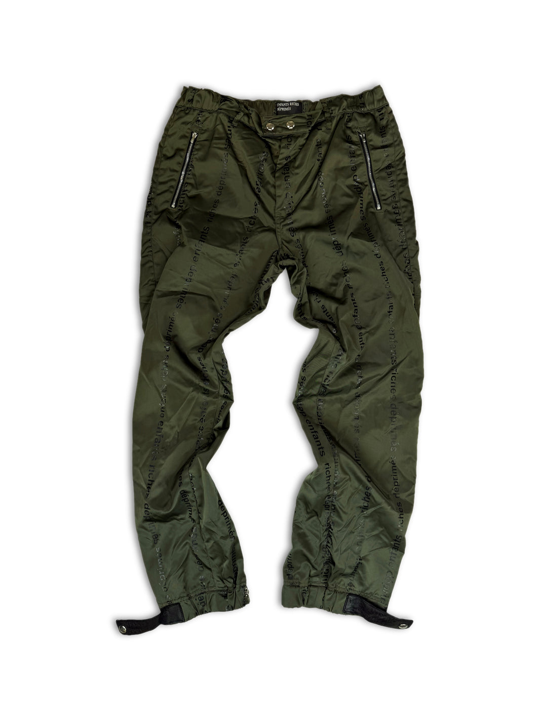 Enfants Riches Deprimes Monogram Logo Olive Green Zipper Pants
