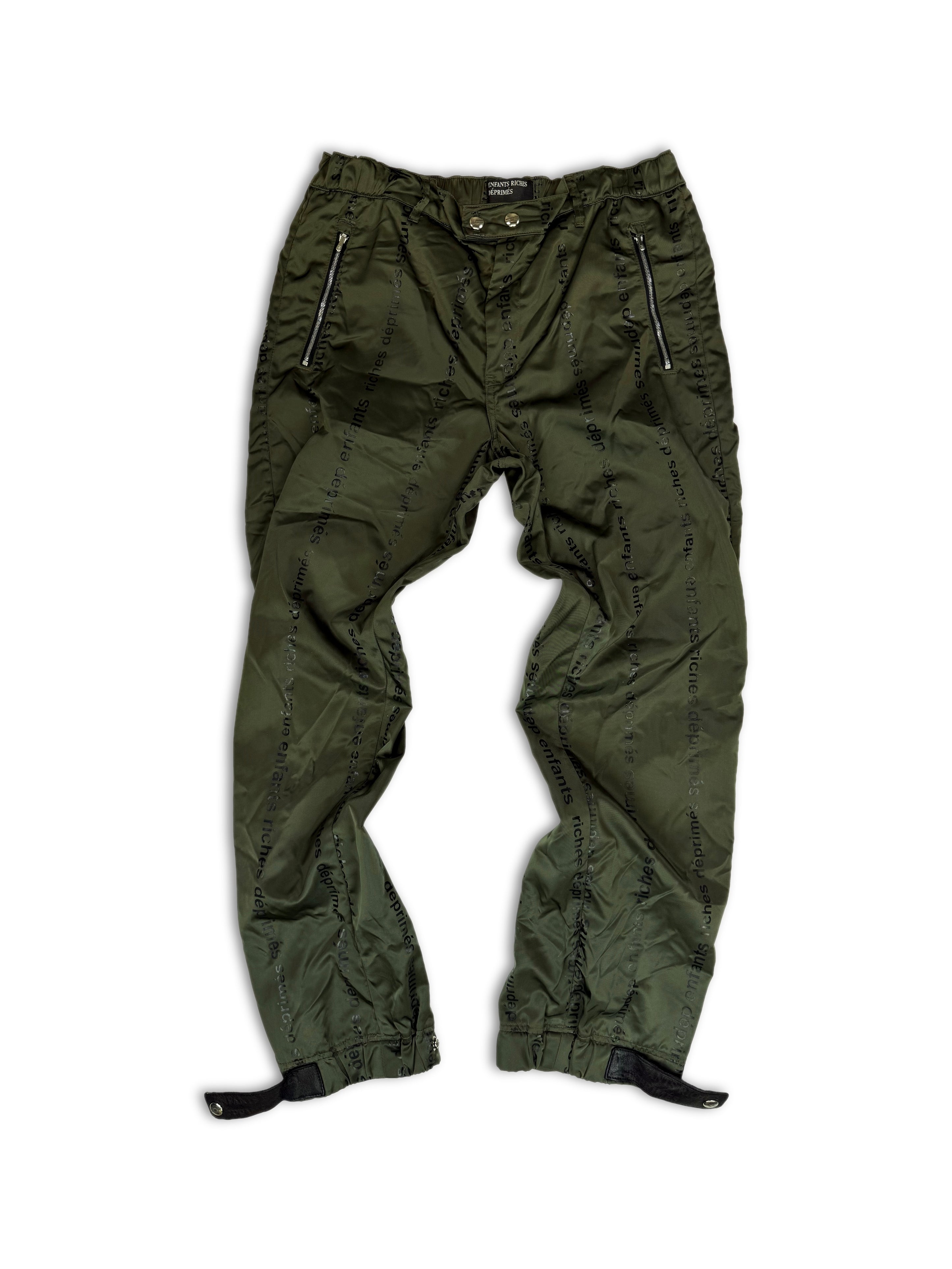 Enfants Riches Deprimes Monogram Logo Olive Green Zipper Pants