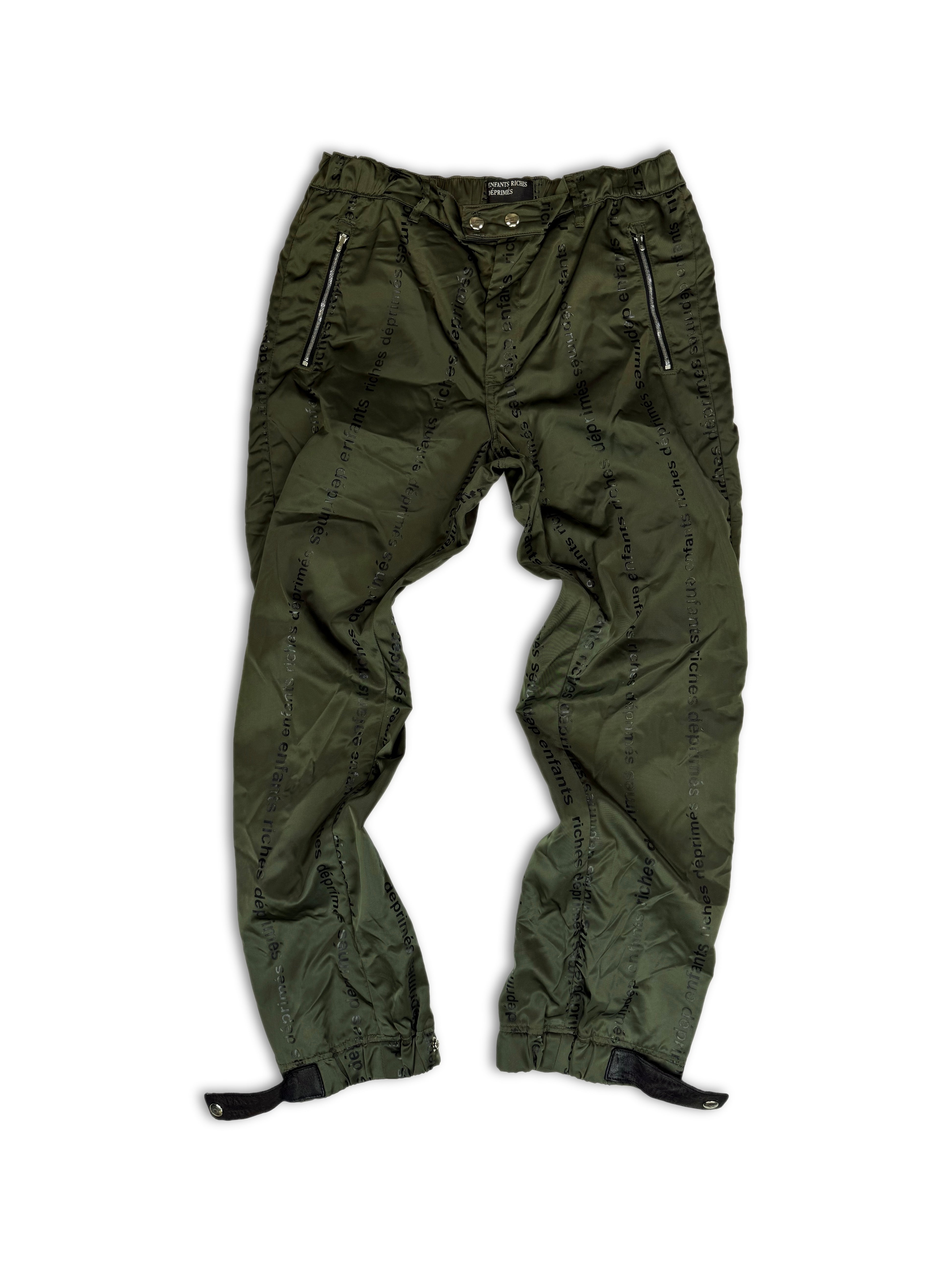 Enfants Riches Deprimes Monogram Logo Olive Green Zipper Pants