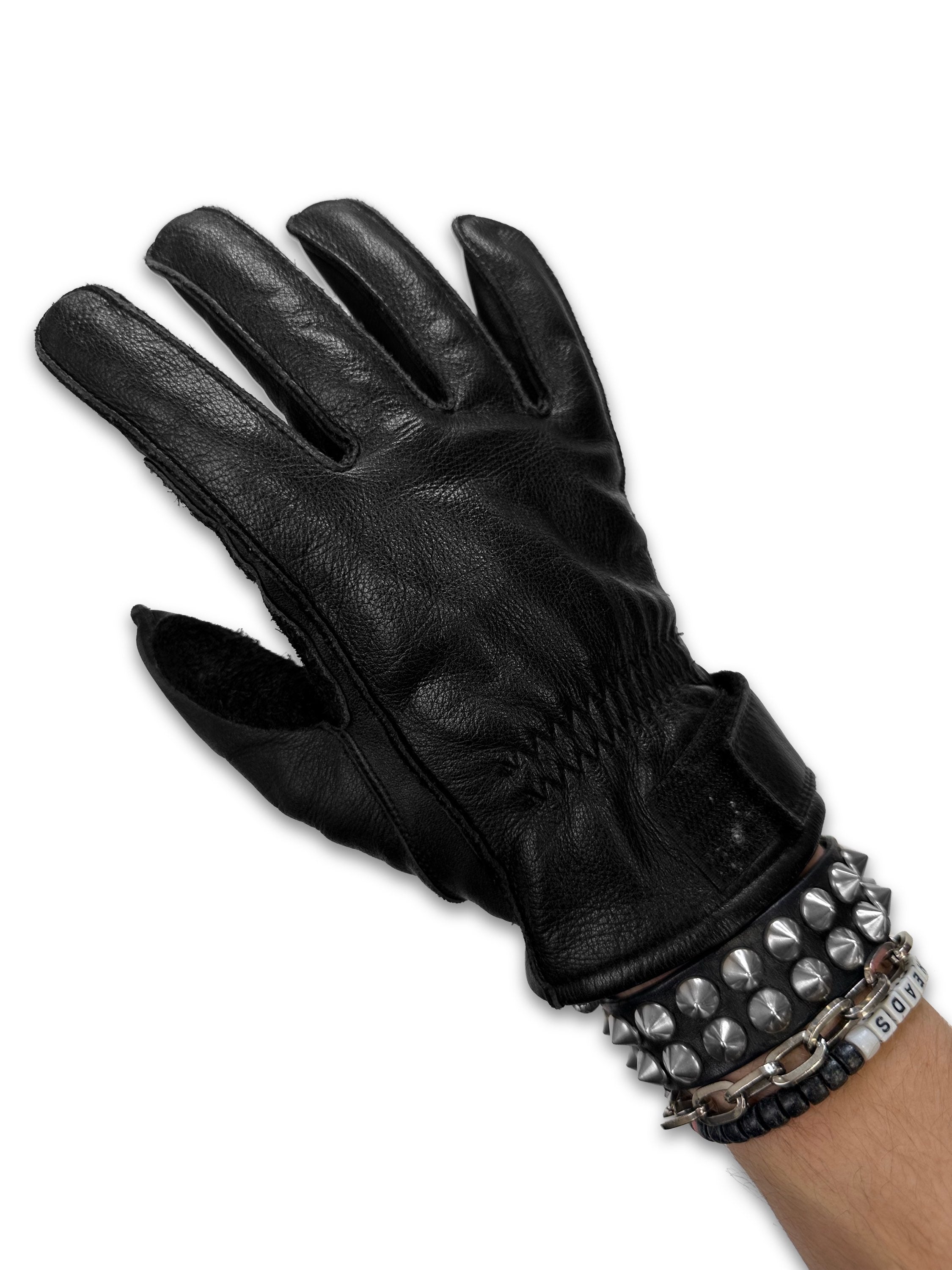 00s Kadoya Black Leather Moto Biker Gloves