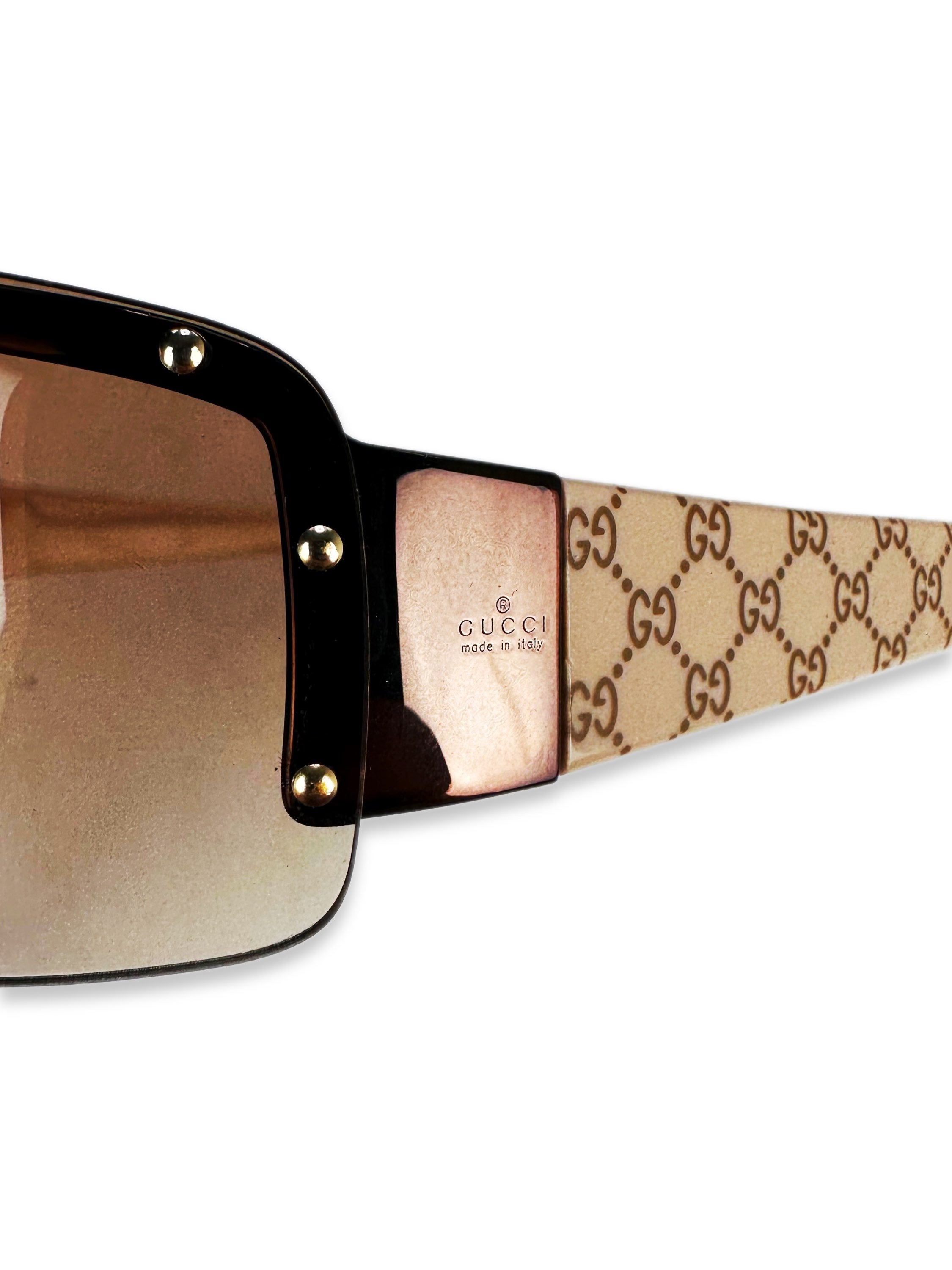 00s Gucci GG Monogram Warm Tint Studded Sunglasses