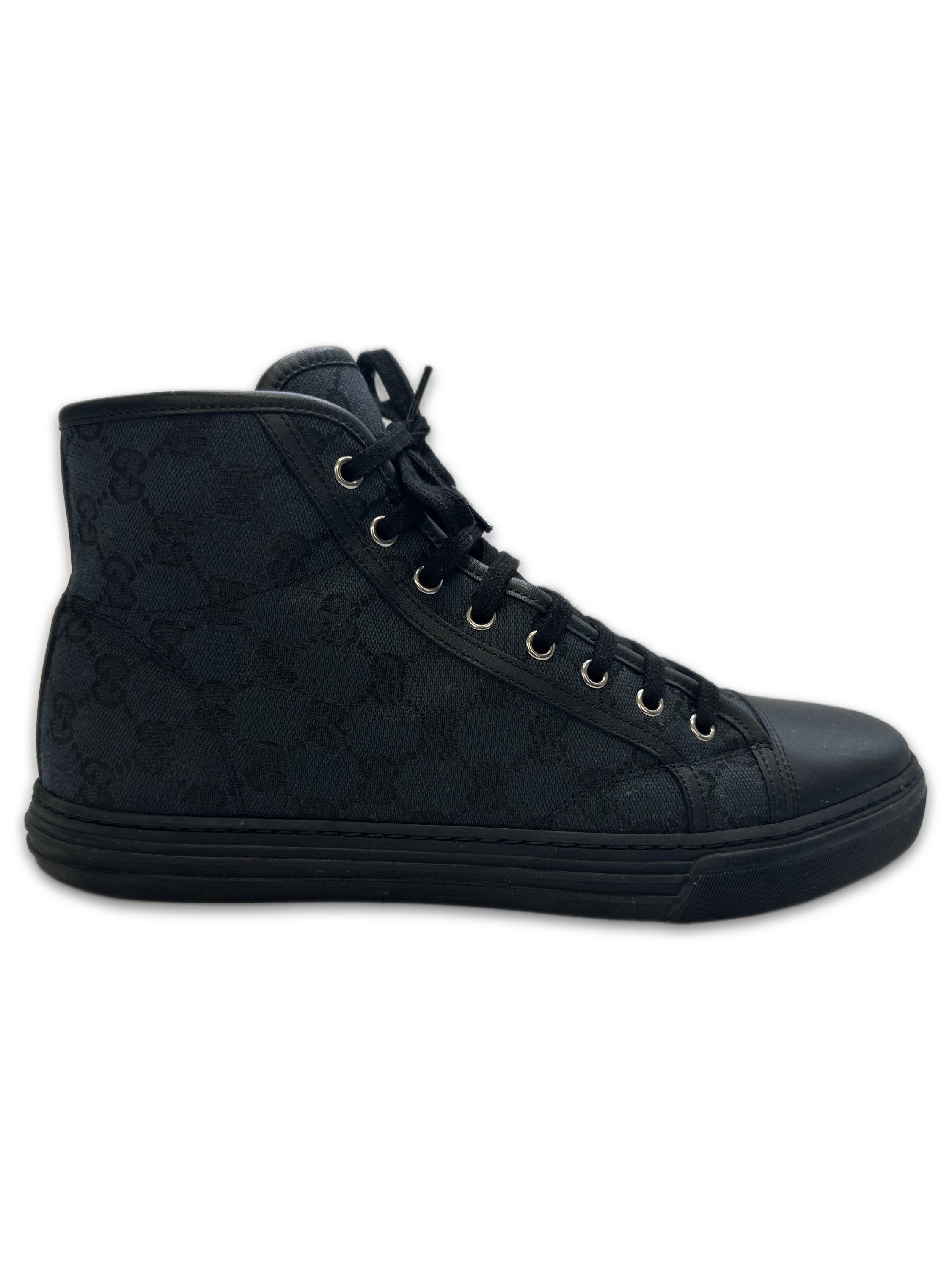 Gucci ‘GG’ Monogram Black Leather Hi-top Sneakers