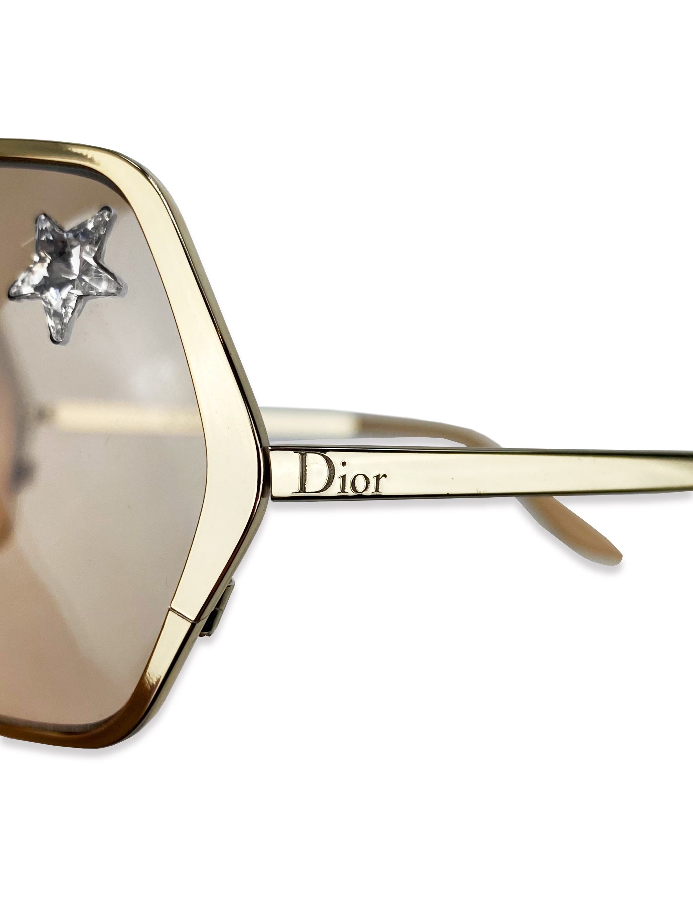 2000’s Dior Star Bejewelled Warm Tint Metallic Aviator Sunglasses
