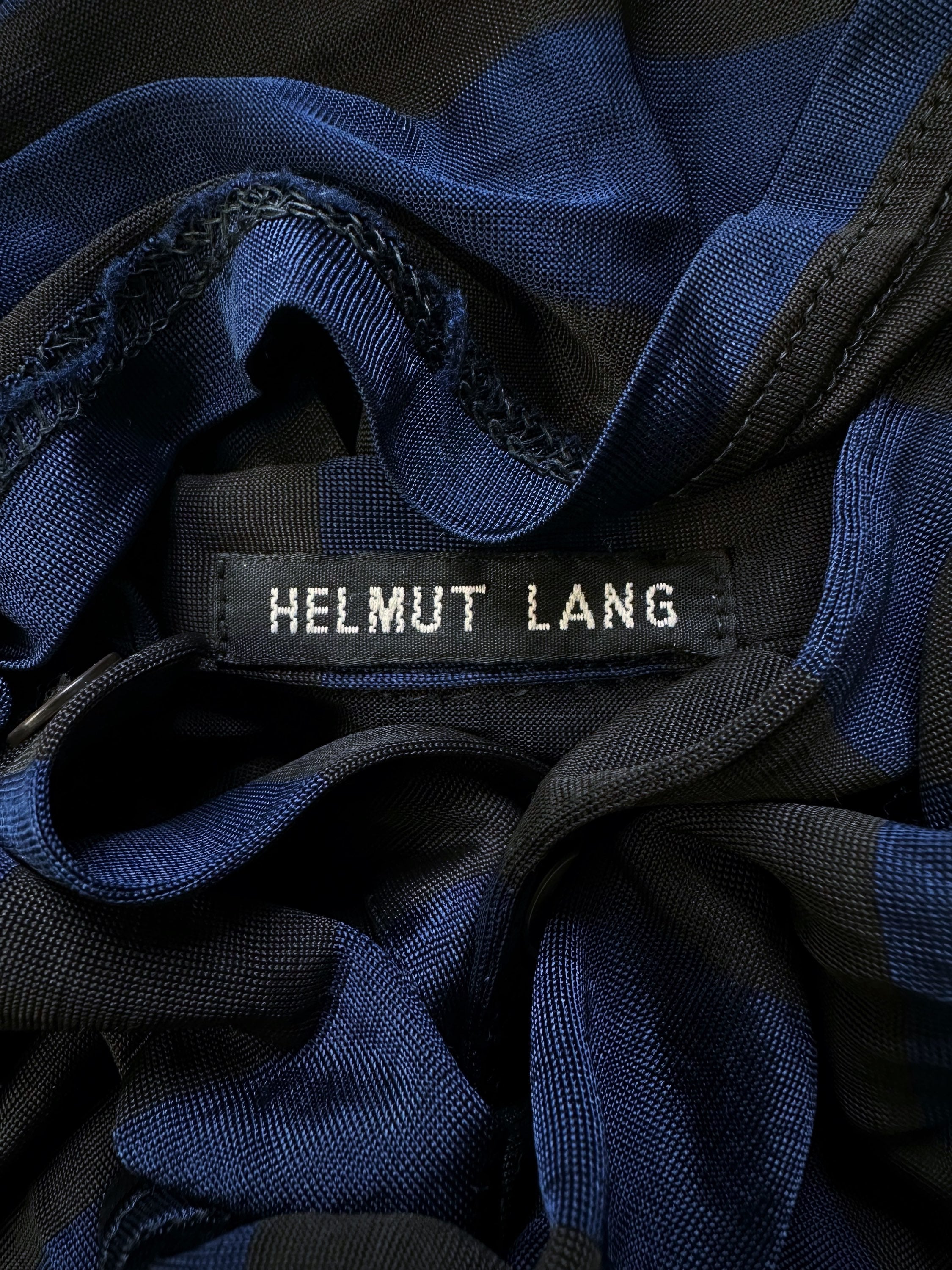 SS99 Helmut Lang ‘Prisoner’ Striped Mesh Polo Collared Shirt