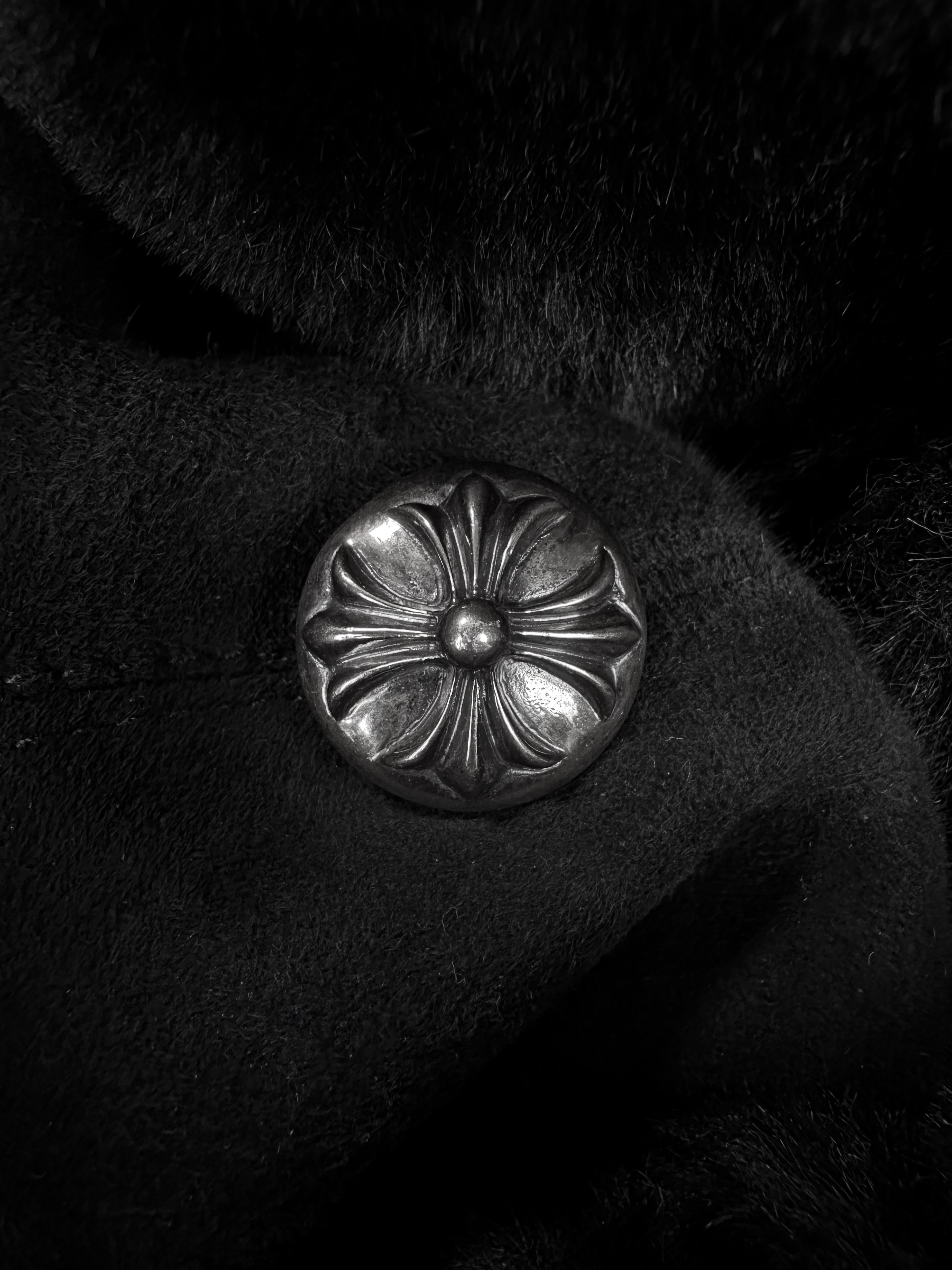 Chrome Hearts Lambskin Black ‘Cross’ Button Fur Lined Jacket