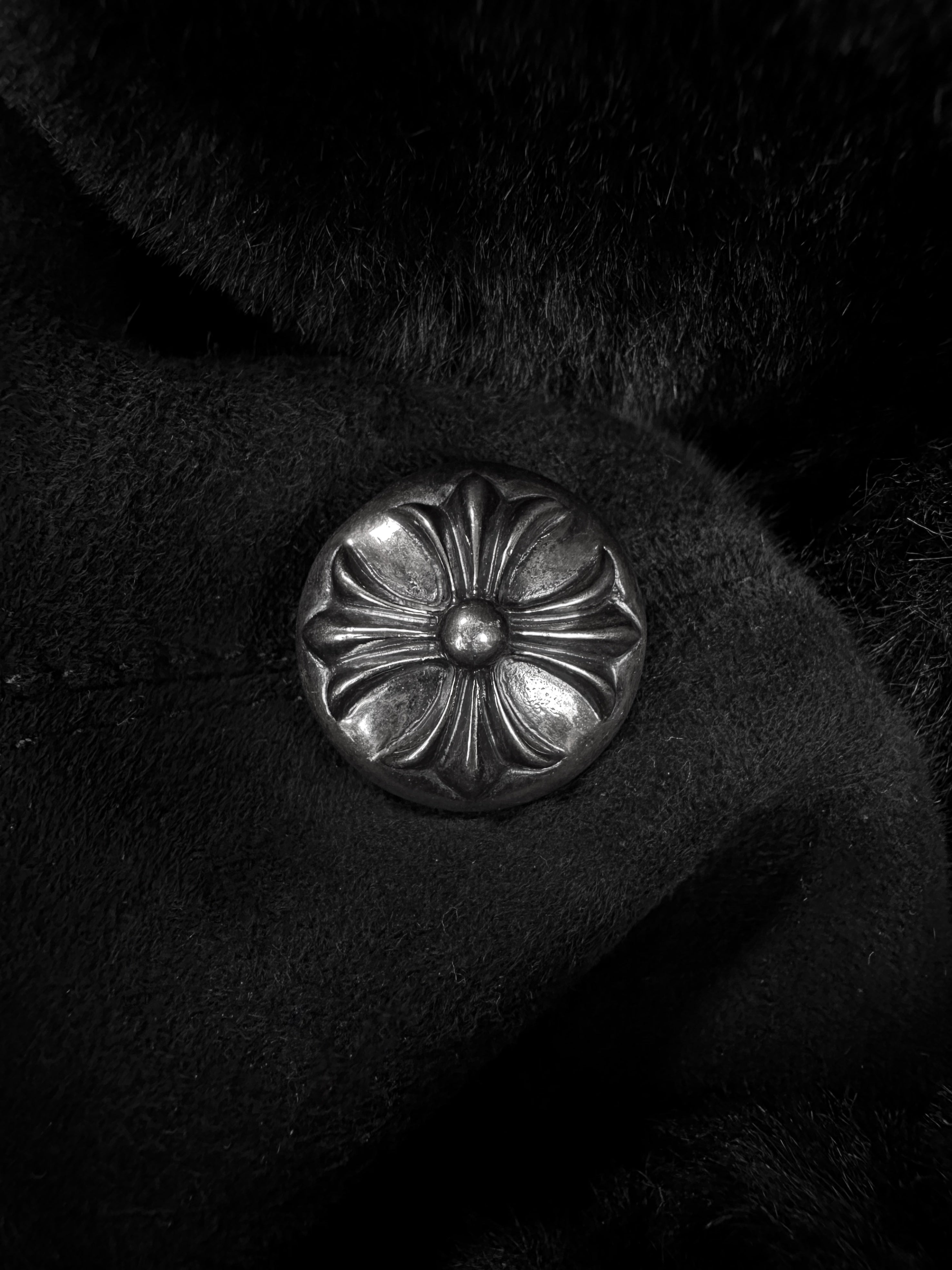Chrome Hearts Lambskin Black ‘Cross’ Button Fur Lined Jacket