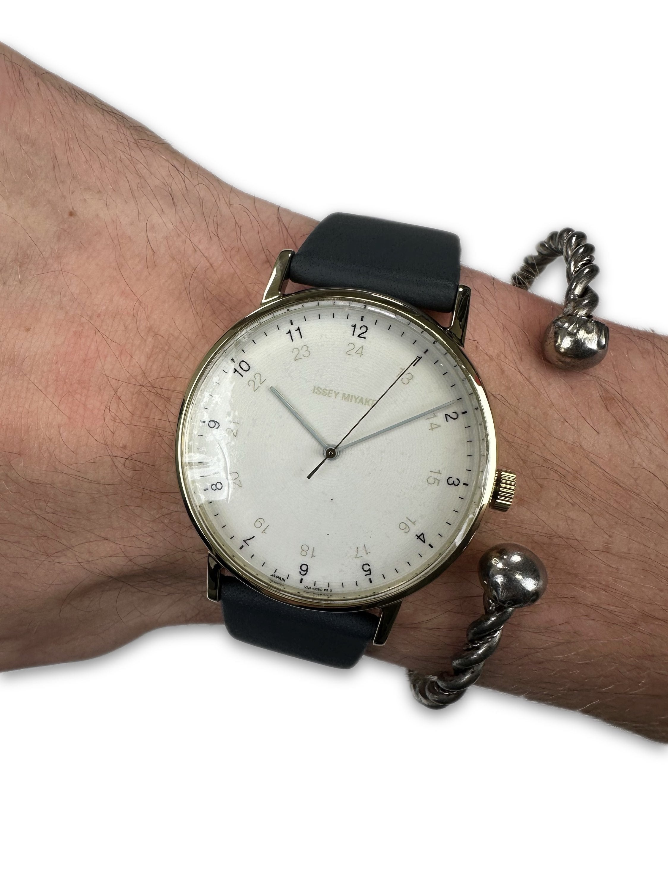 90s Issey Miyake by Hiro Iwaska Leather Band White Face Wrist Watch