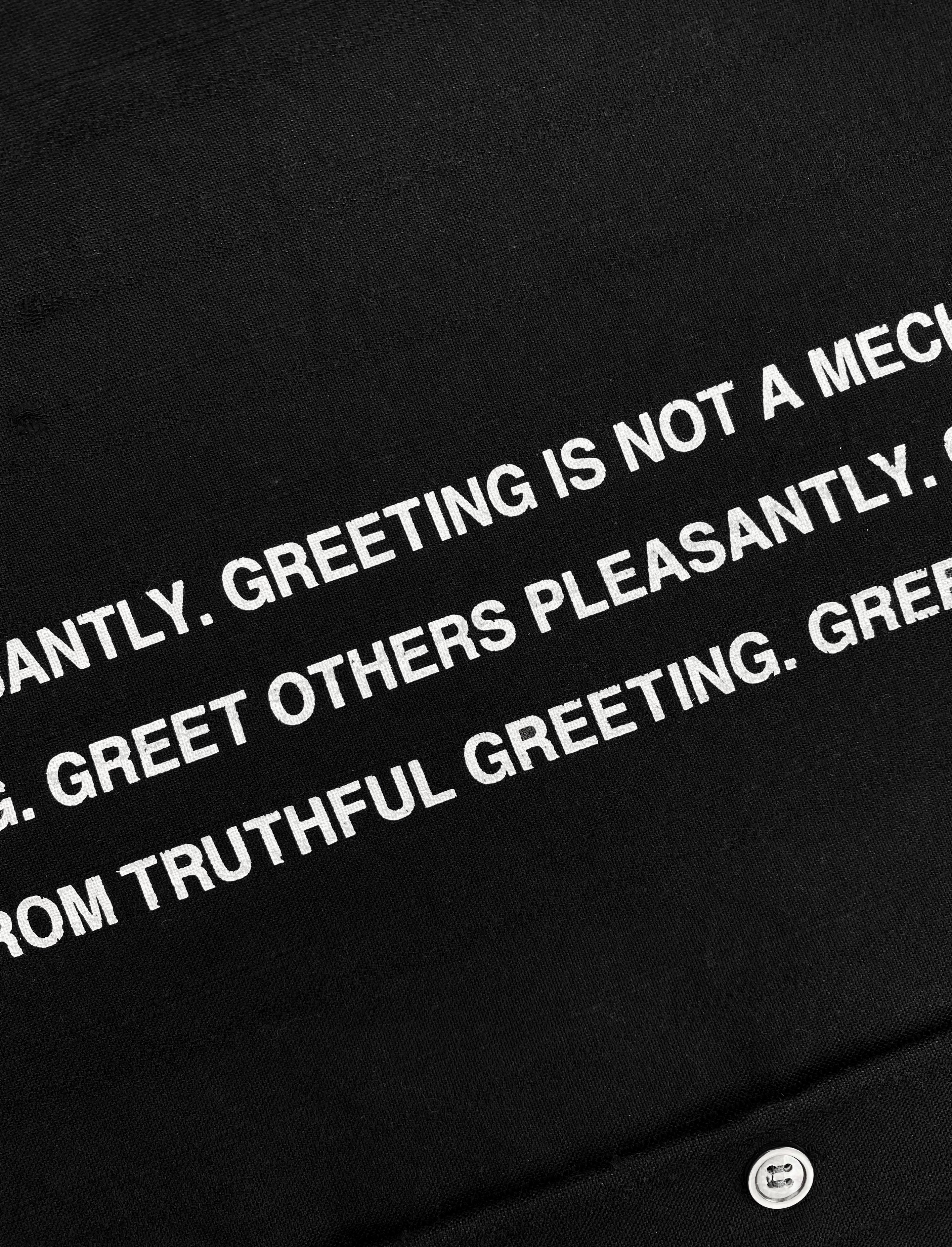 SS02 Junya Watanabe “Greet Others Pleasantly” Poem Button Up Shirt