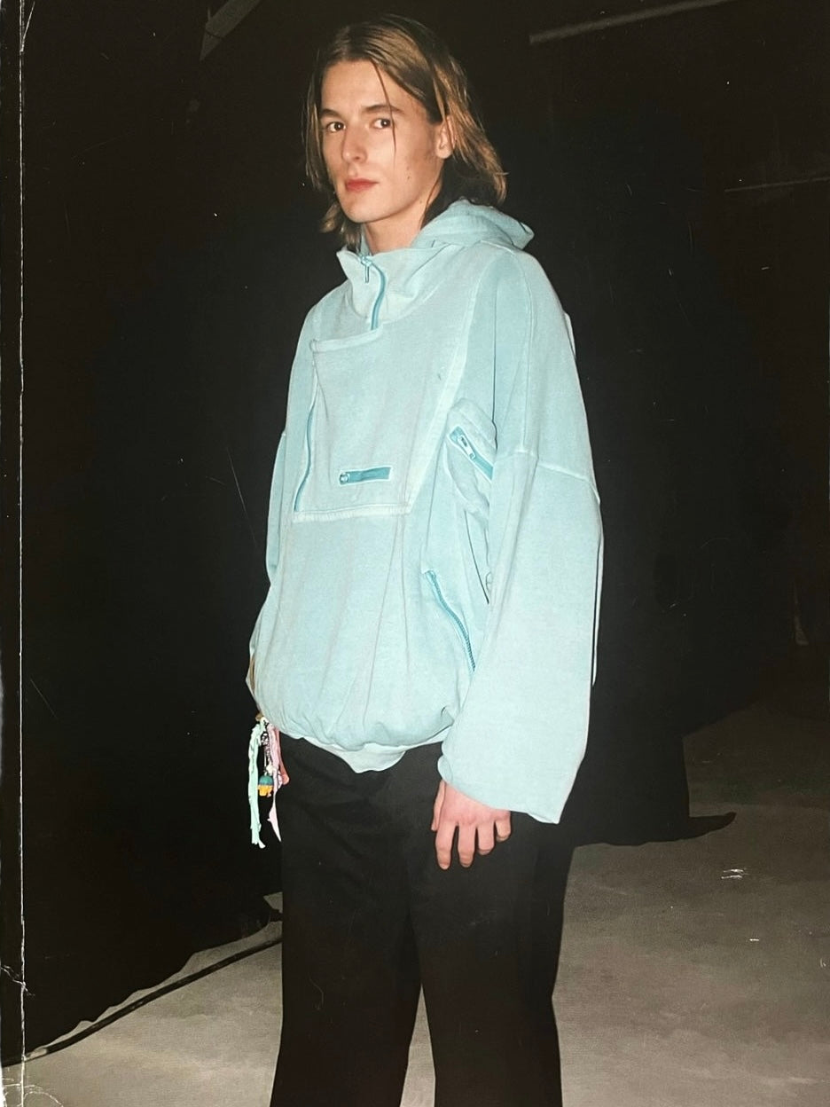 AW04 Raf Simons ‘Waves’ Multi Pocket Teal Blue Cargo Hoodie