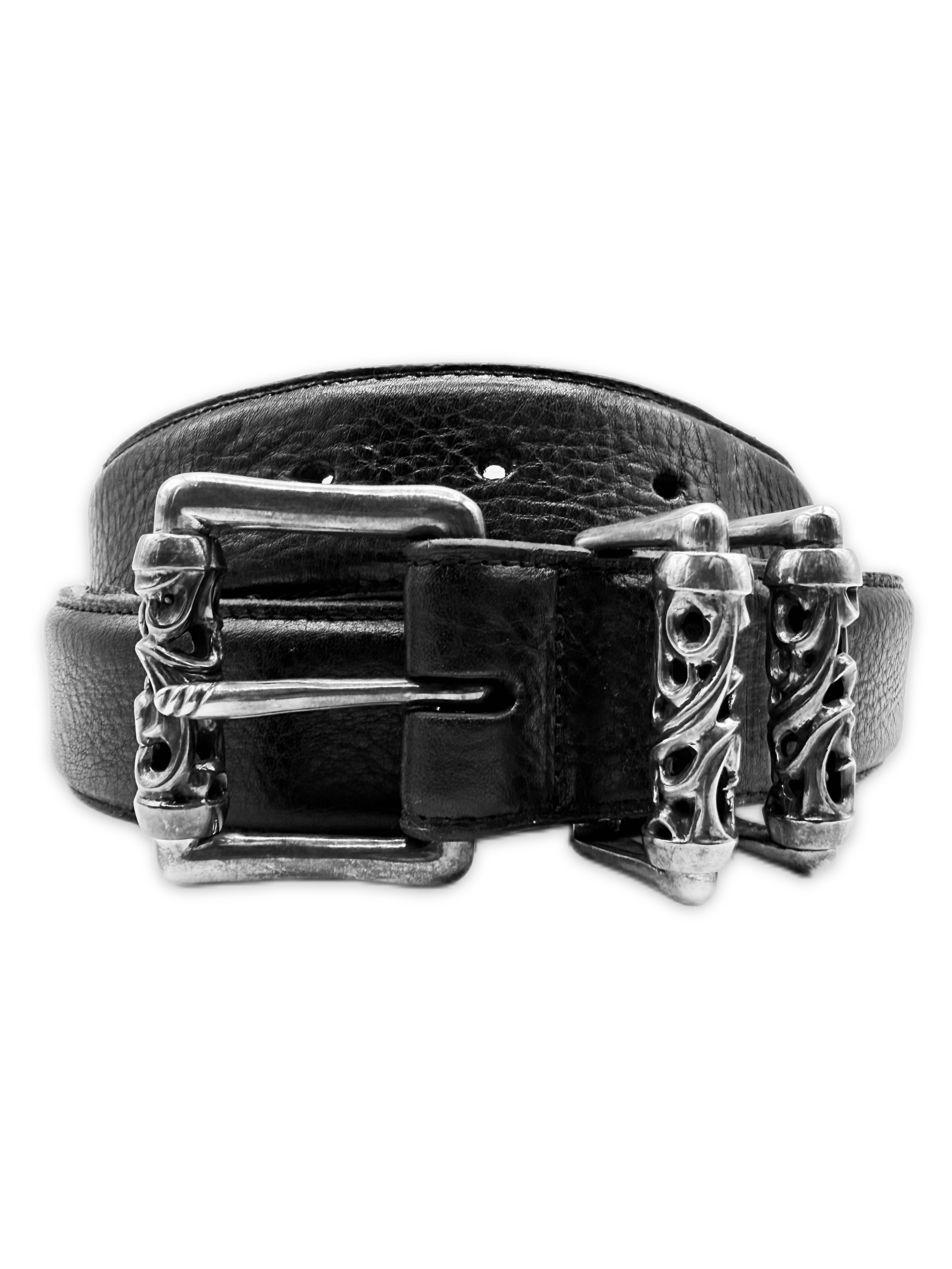 Chrome Hearts Double Roller .925 Silver Black Leather Belt