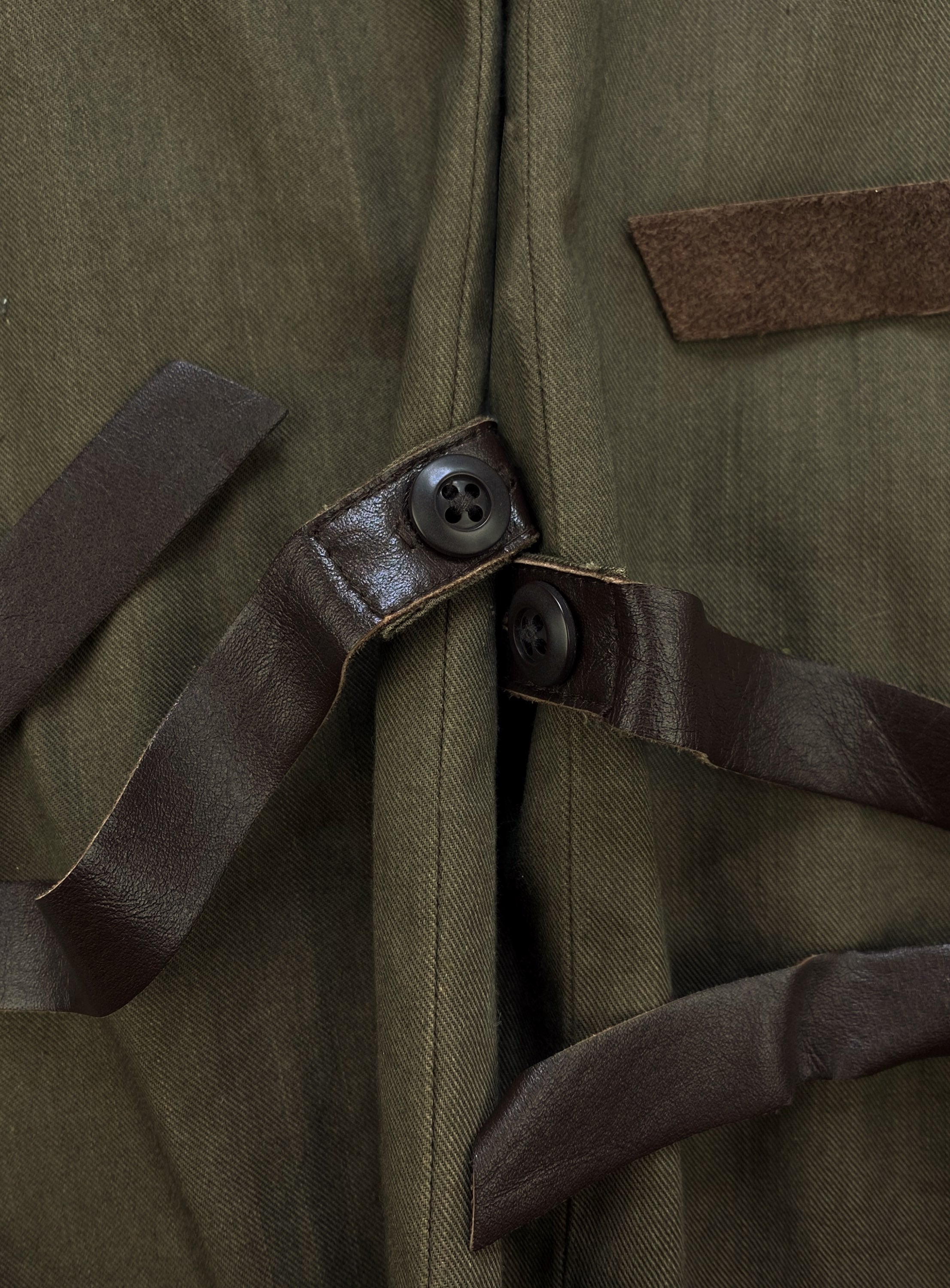 AW04 Helmut Lang Leather Strap Olive Green Bondage Pants