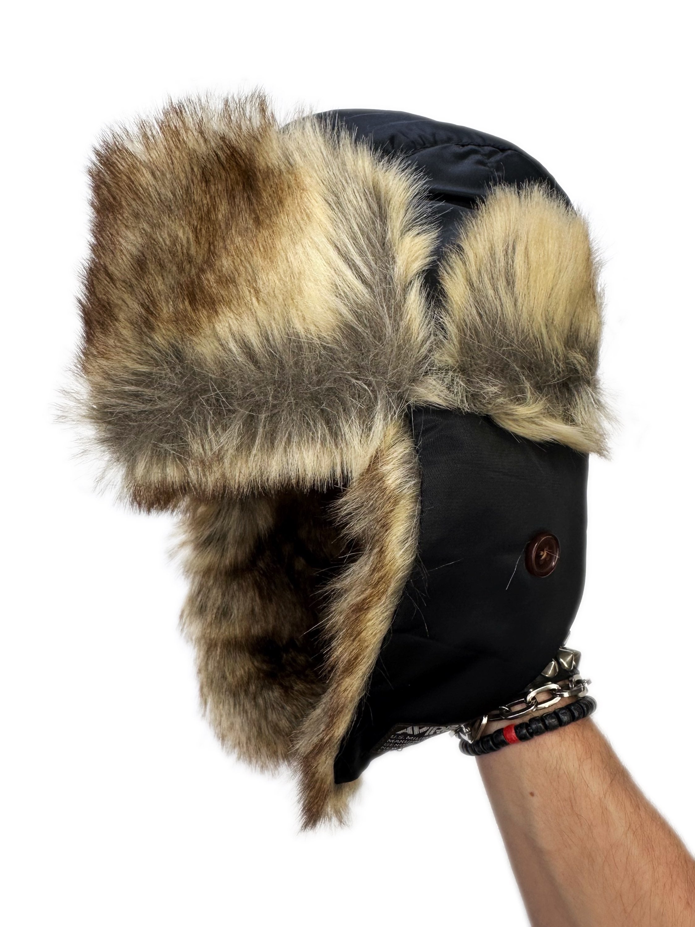 00s Avirex Faux Fur Nylon Patched Urshanka Hat