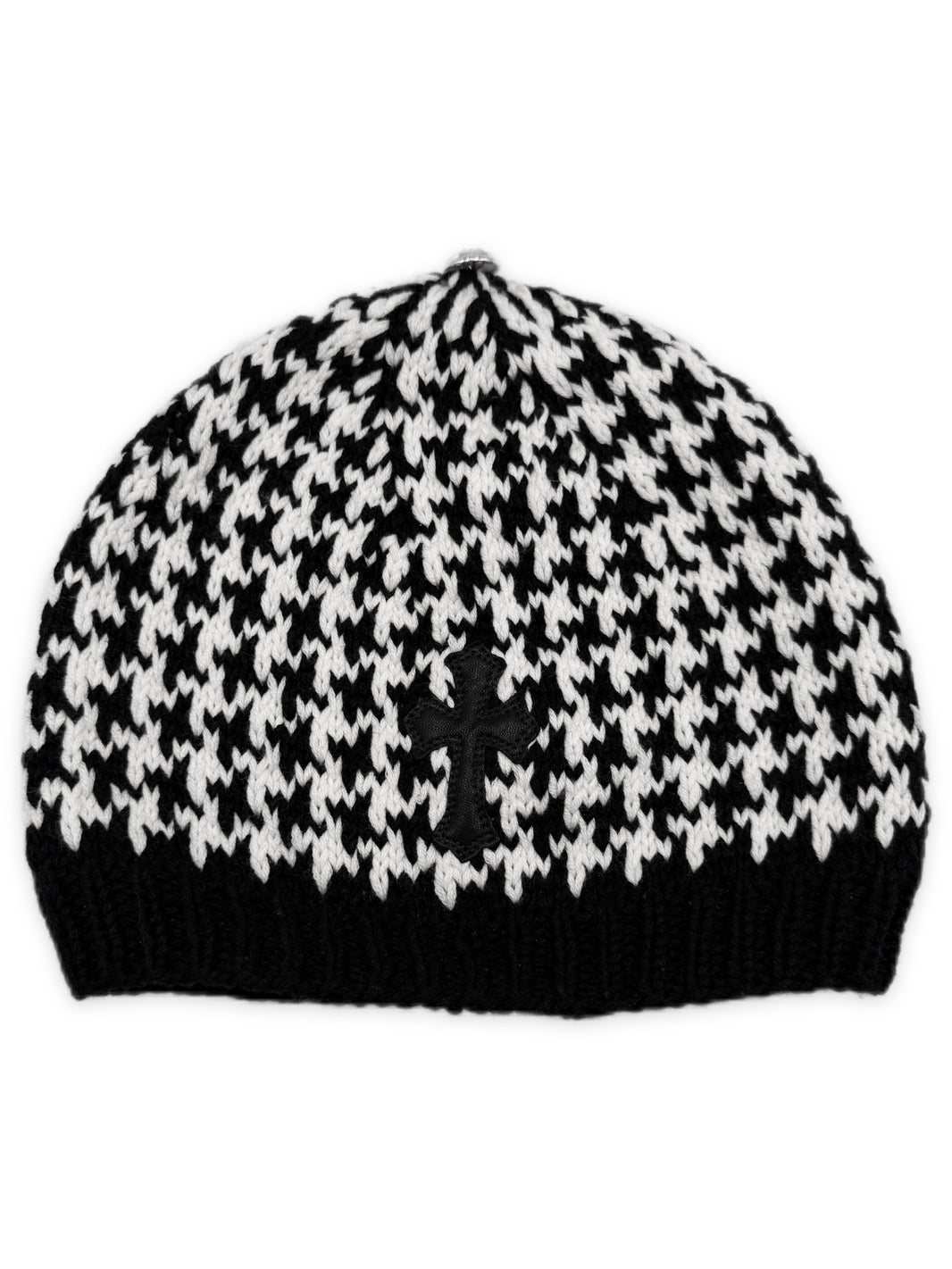 Chrome Hearts Leather Cross Patch Houndstooth Rhodium Star Knit Beanie