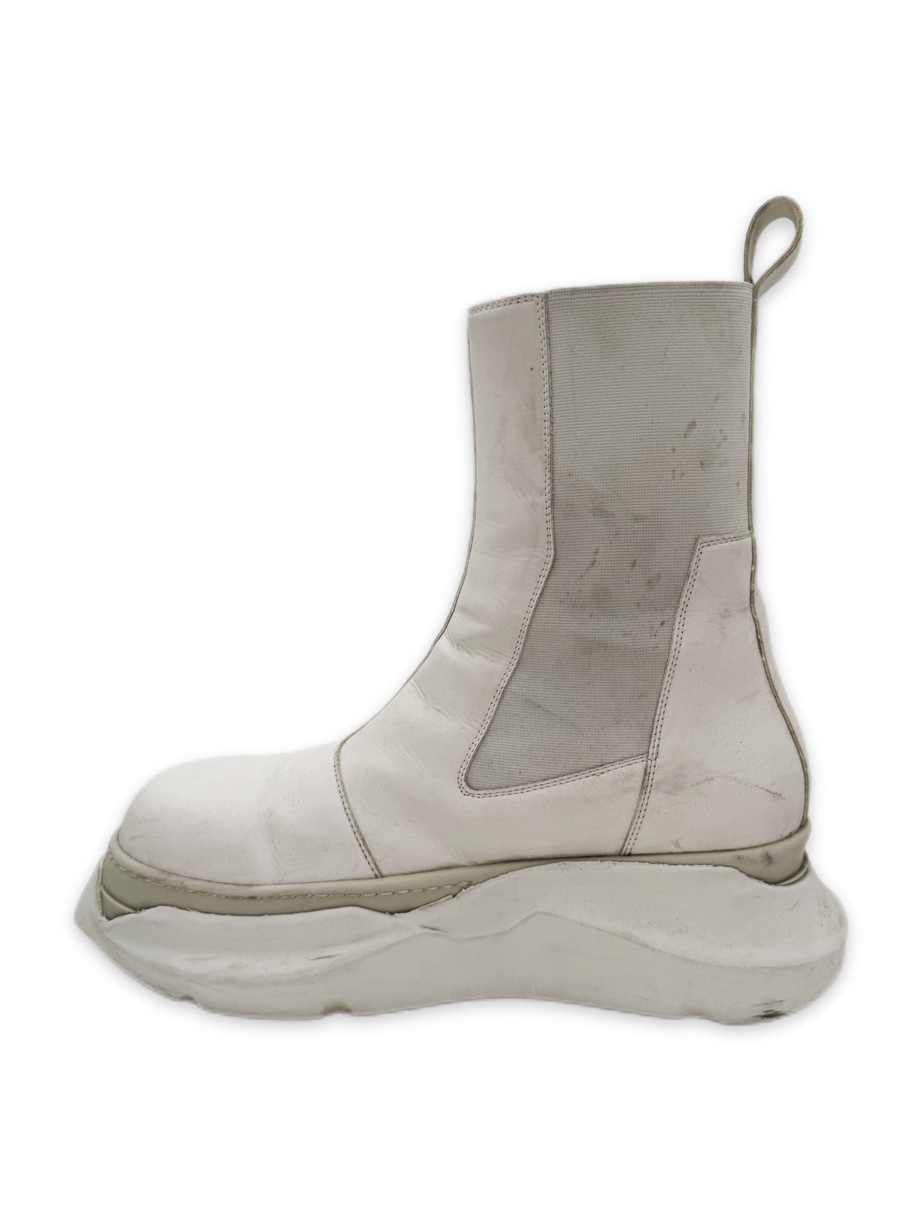 Rick Owens Beatle Bozo Abstract White Leather Boots